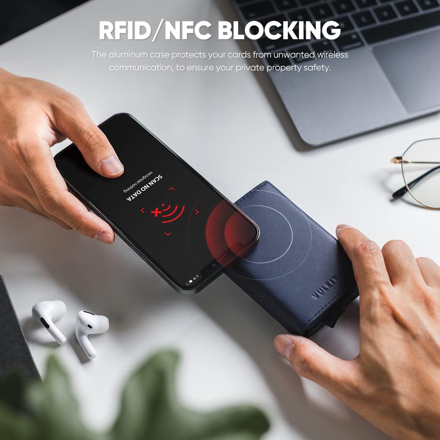 image:imageVULKIT Pop up Wallet RFID Blocking Leather Credit Card Wallet with Banknote Compartment ID Window amp Coin PocketTopgrain Cowhide Navy