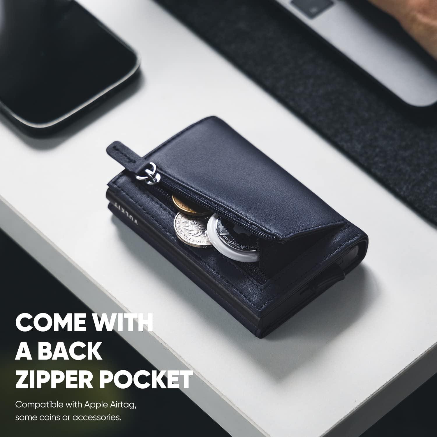 image:imageVULKIT Pop up Wallet RFID Blocking Leather Credit Card Wallet with Banknote Compartment ID Window amp Coin PocketTopgrain Cowhide Navy