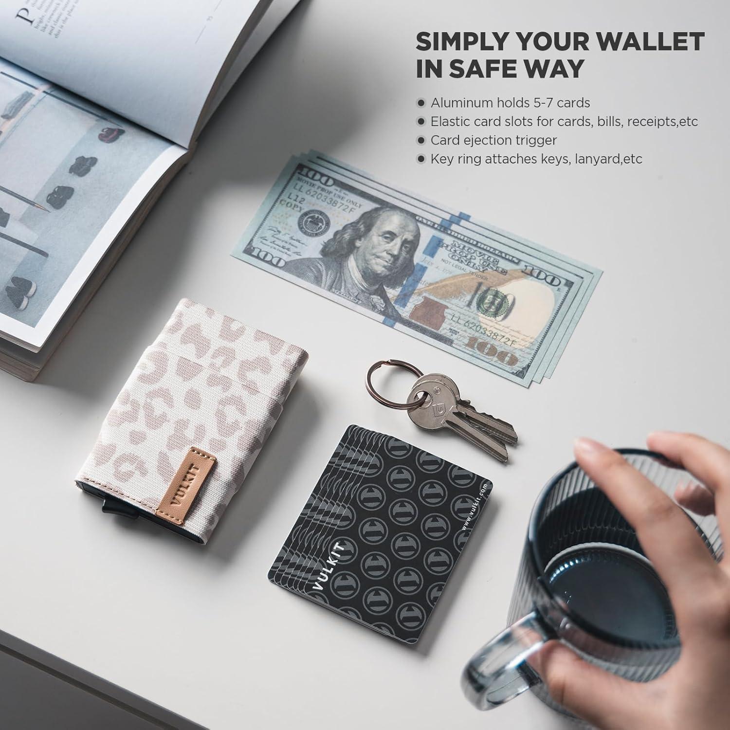 image:imageVULKIT Pop up Wallet for Women with Keychain RFID Blocking Minimalist Slim Credit Card Holder for Gift Leopard KhakiLeopard Khaki