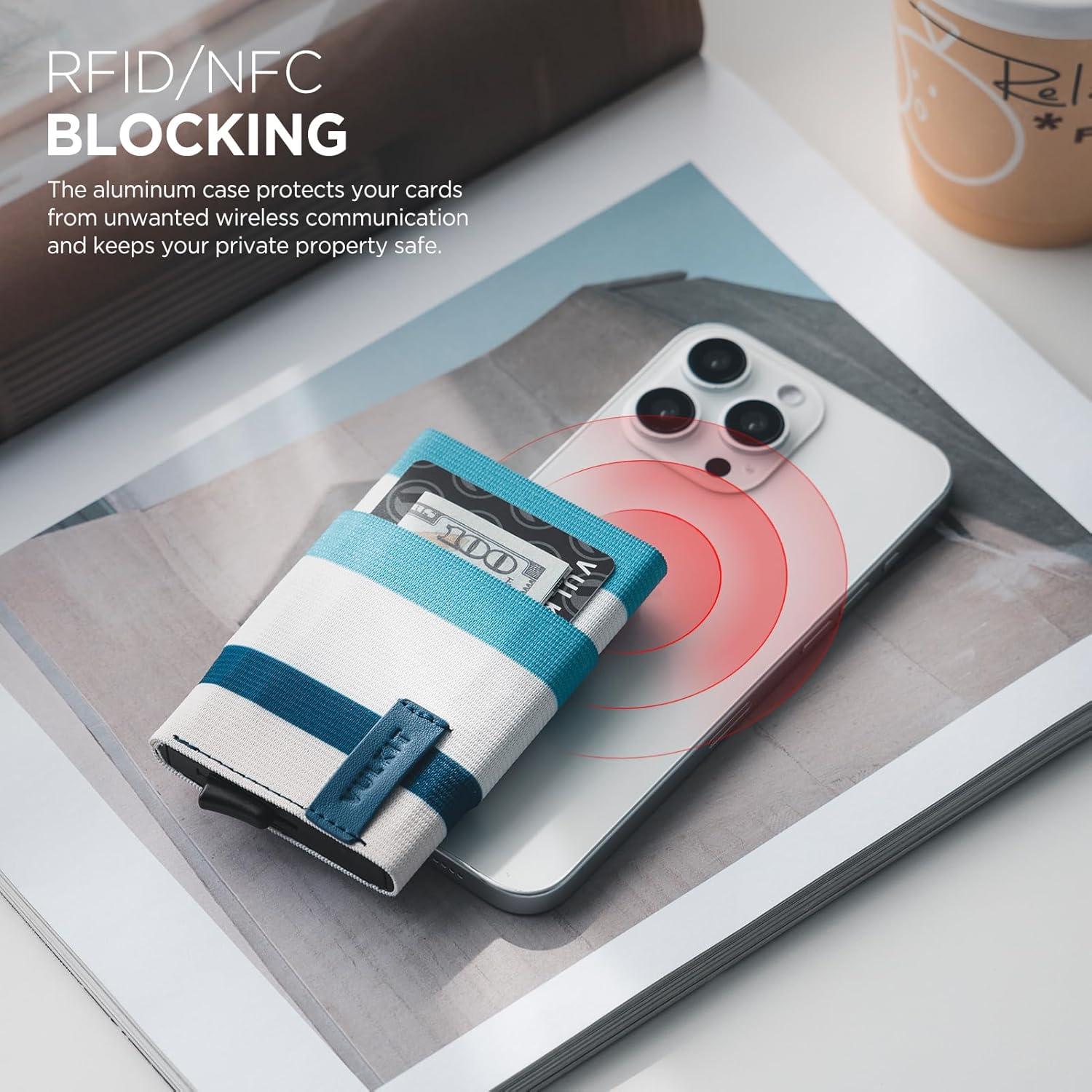 image:imageVULKIT Pop up Wallet for Women with Keychain RFID Blocking Minimalist Slim Credit Card Holder for Gift Leopard KhakiStripe Blue White