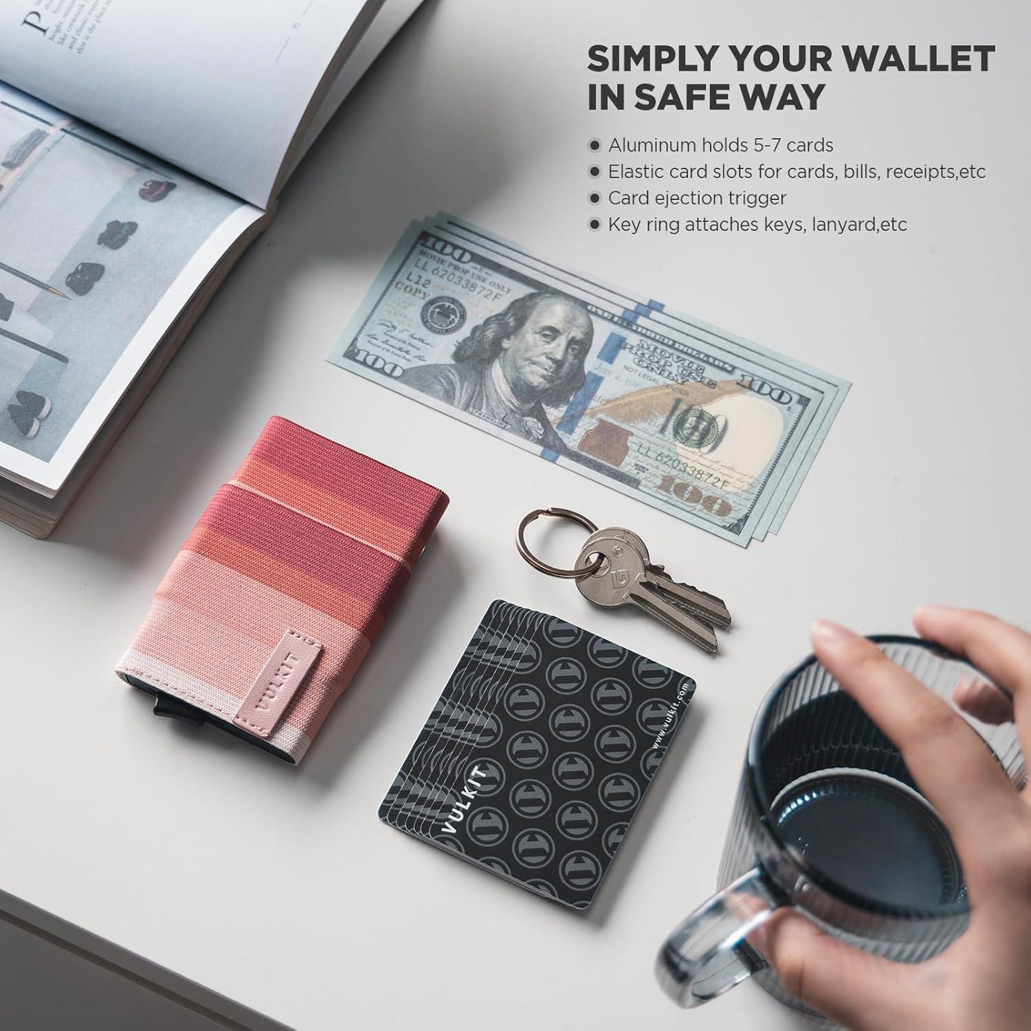 image:imageVULKIT Pop up Wallet for Women with Keychain RFID Blocking Minimalist Slim Credit Card Holder for Gift Leopard KhakiStripe Pink