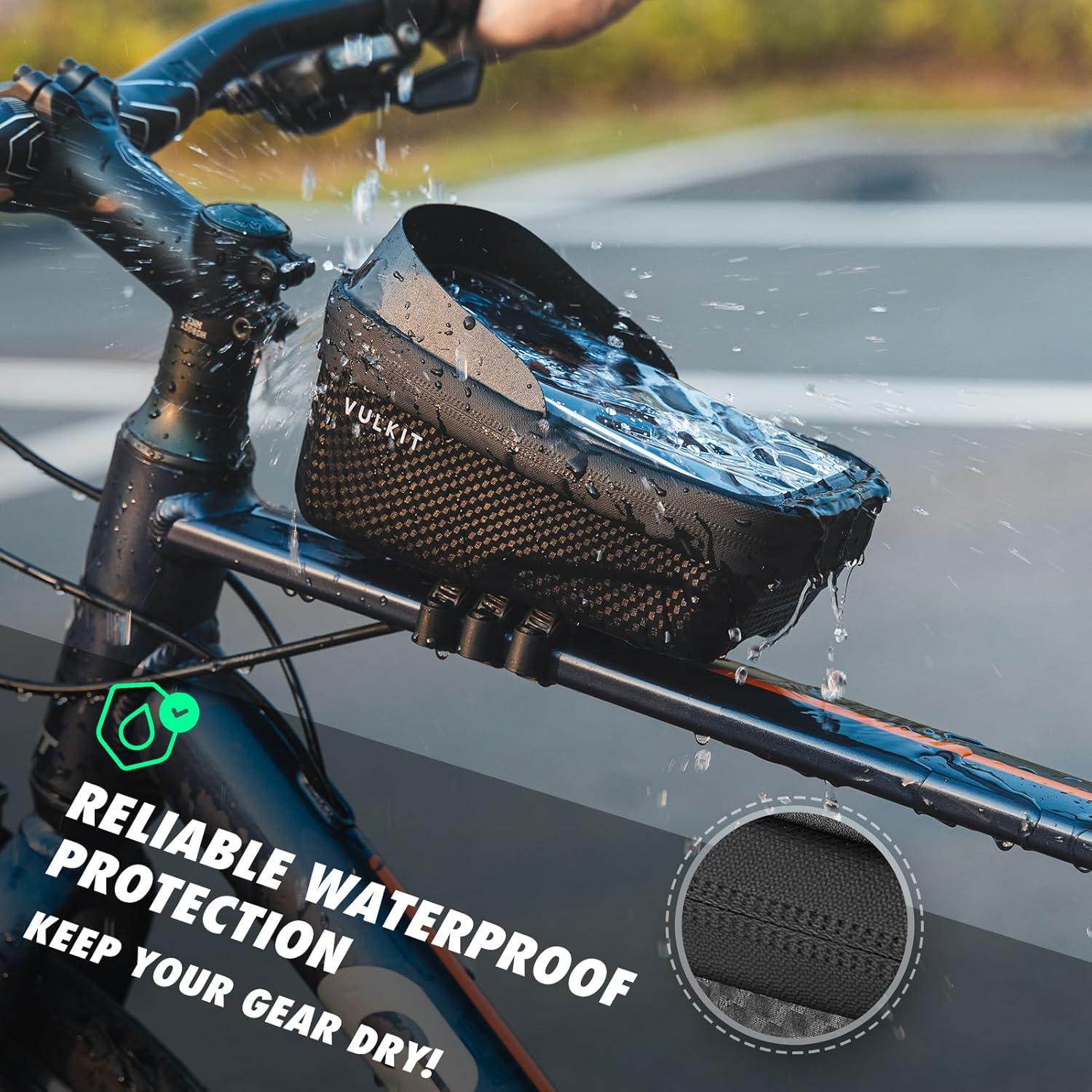 image:imageVULKIT Quick Release Bike Frame Bag Ultra Lightweight Waterproof Bicycle Top Tube Bag with Touch Screen Bike Phone Mount Cycling Accessories for Road and Mountain Bikes Bike Pouch for Adults