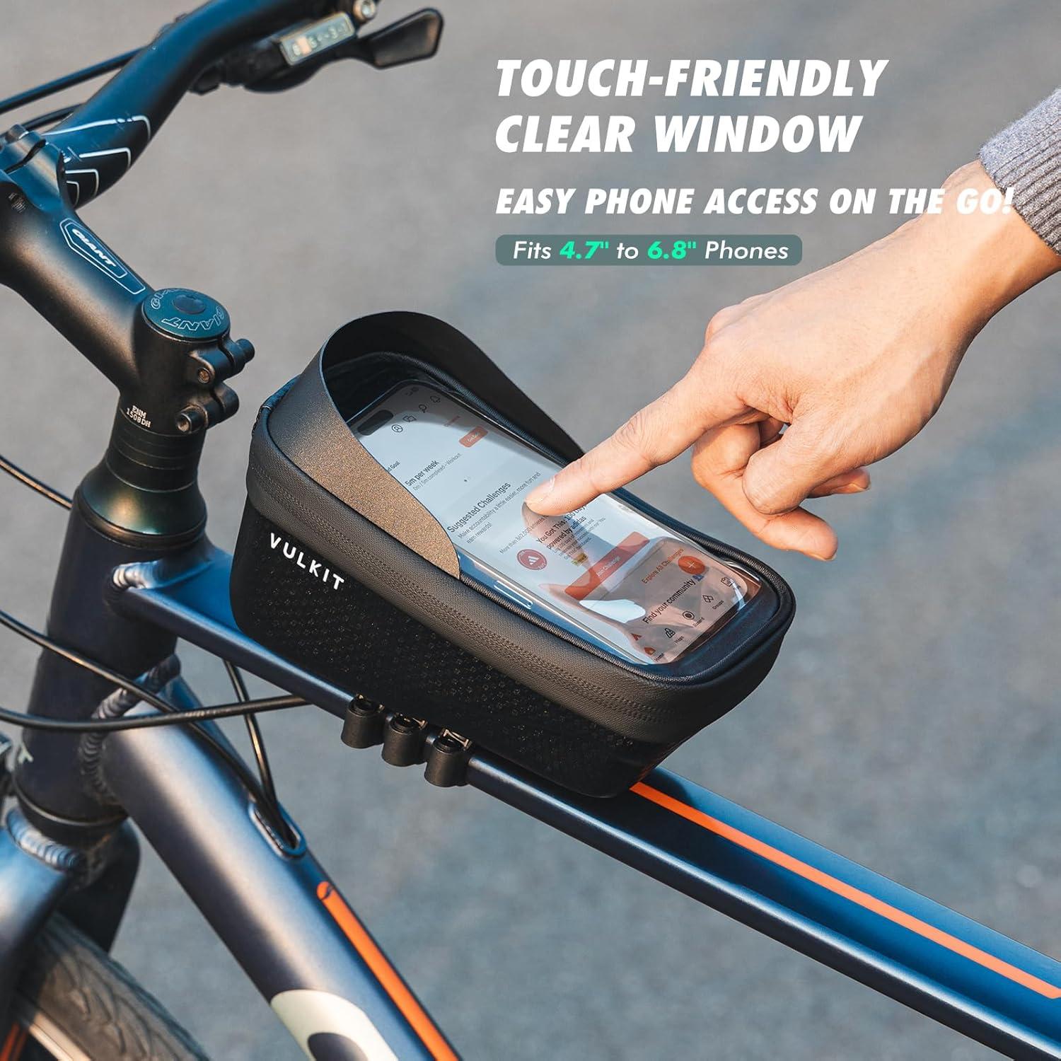 image:imageVULKIT Quick Release Bike Frame Bag Ultra Lightweight Waterproof Bicycle Top Tube Bag with Touch Screen Bike Phone Mount Cycling Accessories for Road and Mountain Bikes Bike Pouch for Adults