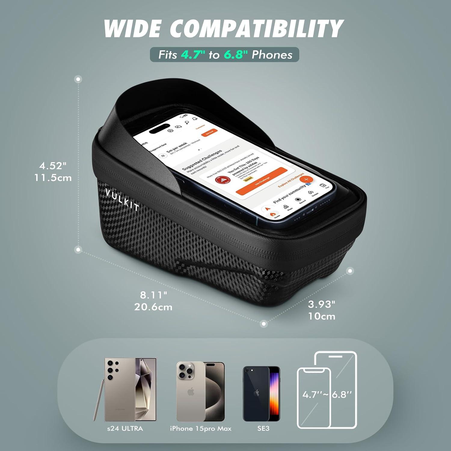 image:imageVULKIT Quick Release Bike Frame Bag Ultra Lightweight Waterproof Bicycle Top Tube Bag with Touch Screen Bike Phone Mount Cycling Accessories for Road and Mountain Bikes Bike Pouch for Adults