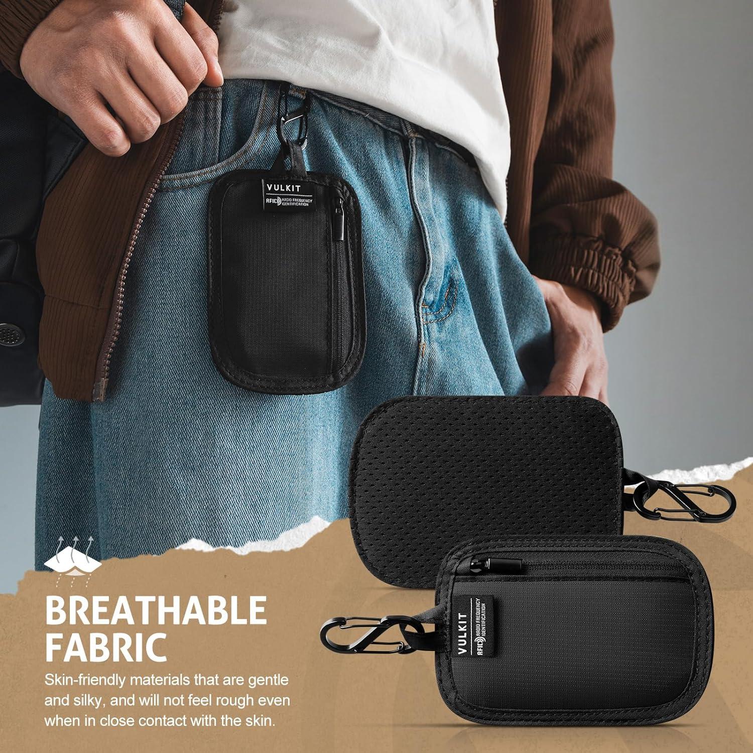 image:imageVULKIT RFID Blocking Clip Stash Pocket Small Slim Hidden Zipper Pouch Travel Safety Anti Theft Pickpocket Wallet GreyBlack
