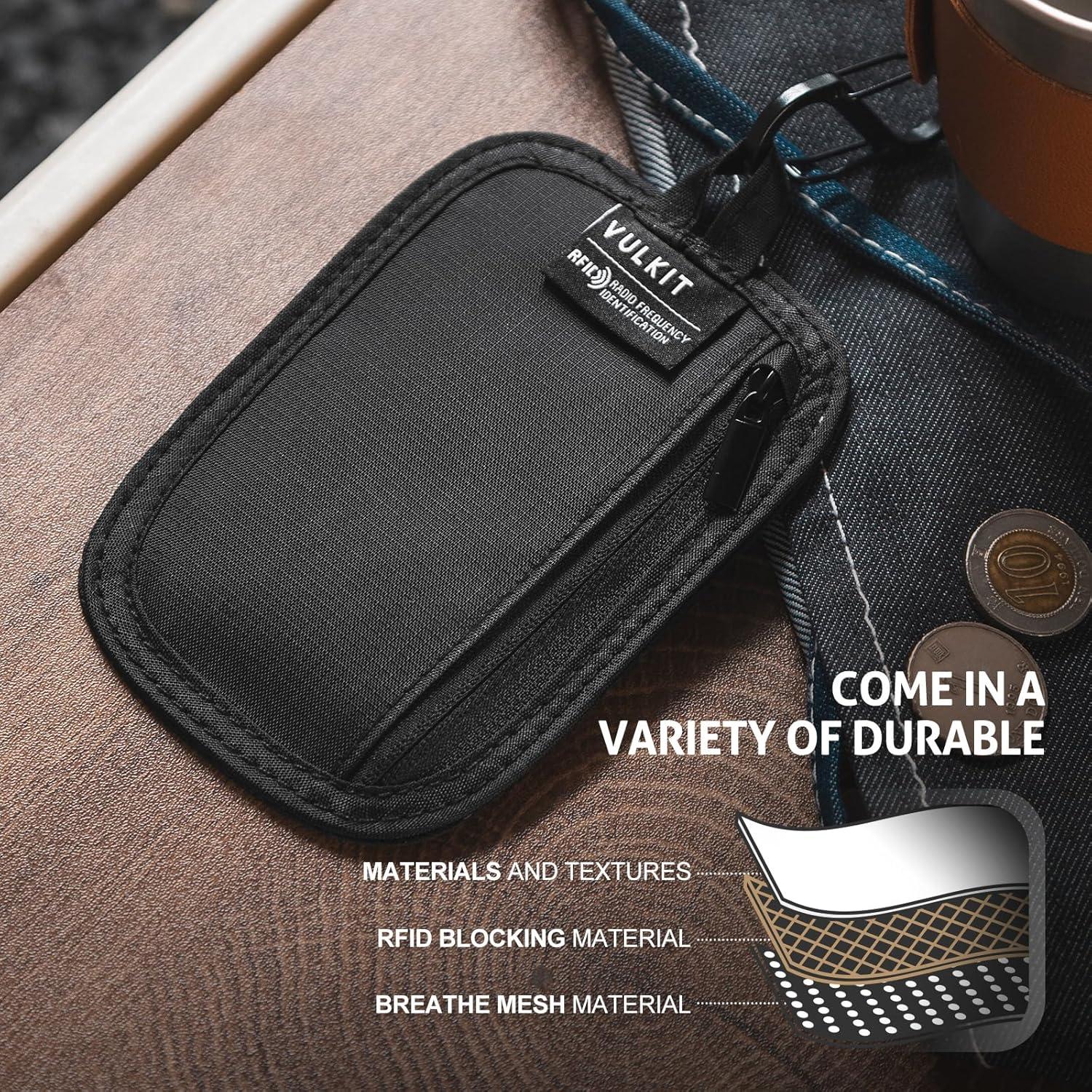 image:imageVULKIT RFID Blocking Clip Stash Pocket Small Slim Hidden Zipper Pouch Travel Safety Anti Theft Pickpocket Wallet GreyBlack