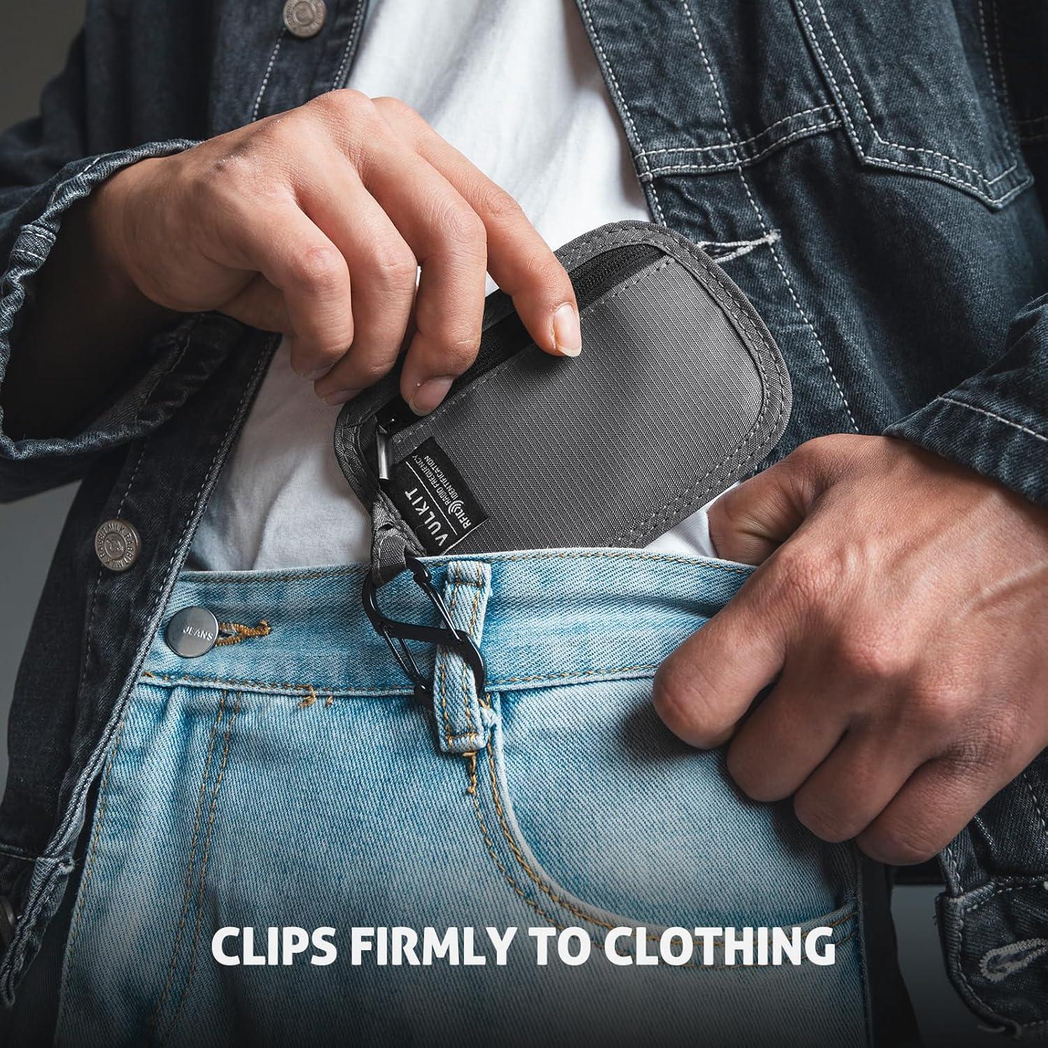 image:imageVULKIT RFID Blocking Clip Stash Pocket Small Slim Hidden Zipper Pouch Travel Safety Anti Theft Pickpocket Wallet GreyGrey