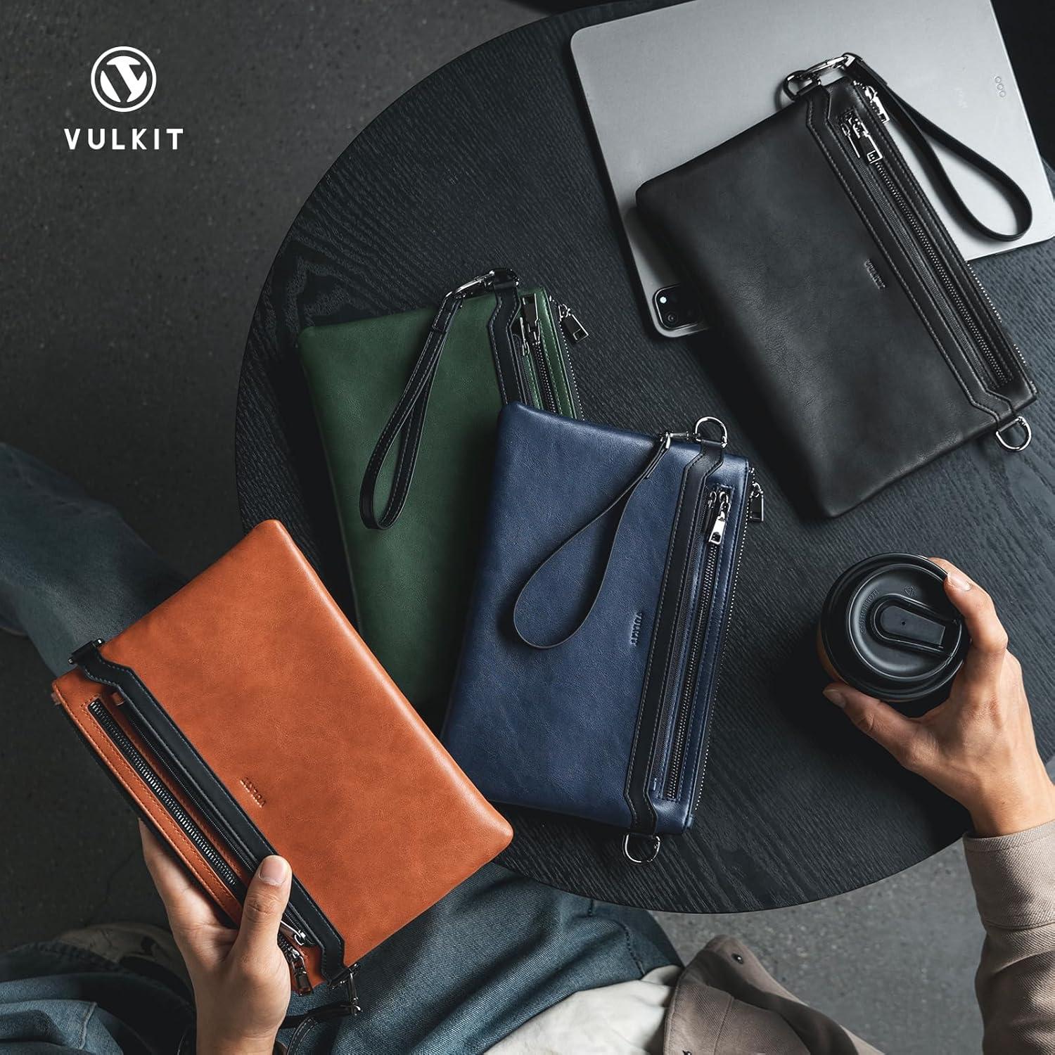 image:imageVULKIT RFID Blocking Clutch Bag for Men Large Mens Wristlet Wallet Business HandbagGraphite Black