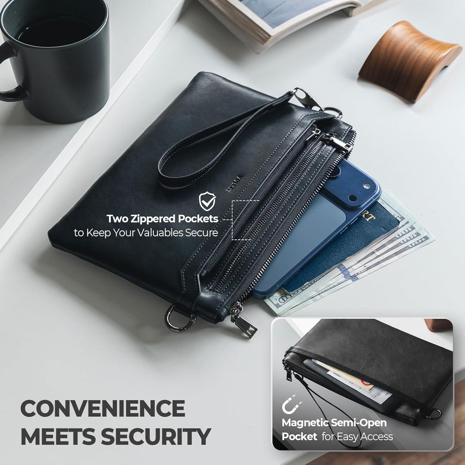 image:imageVULKIT RFID Blocking Clutch Bag for Men Large Mens Wristlet Wallet Business HandbagGraphite Black