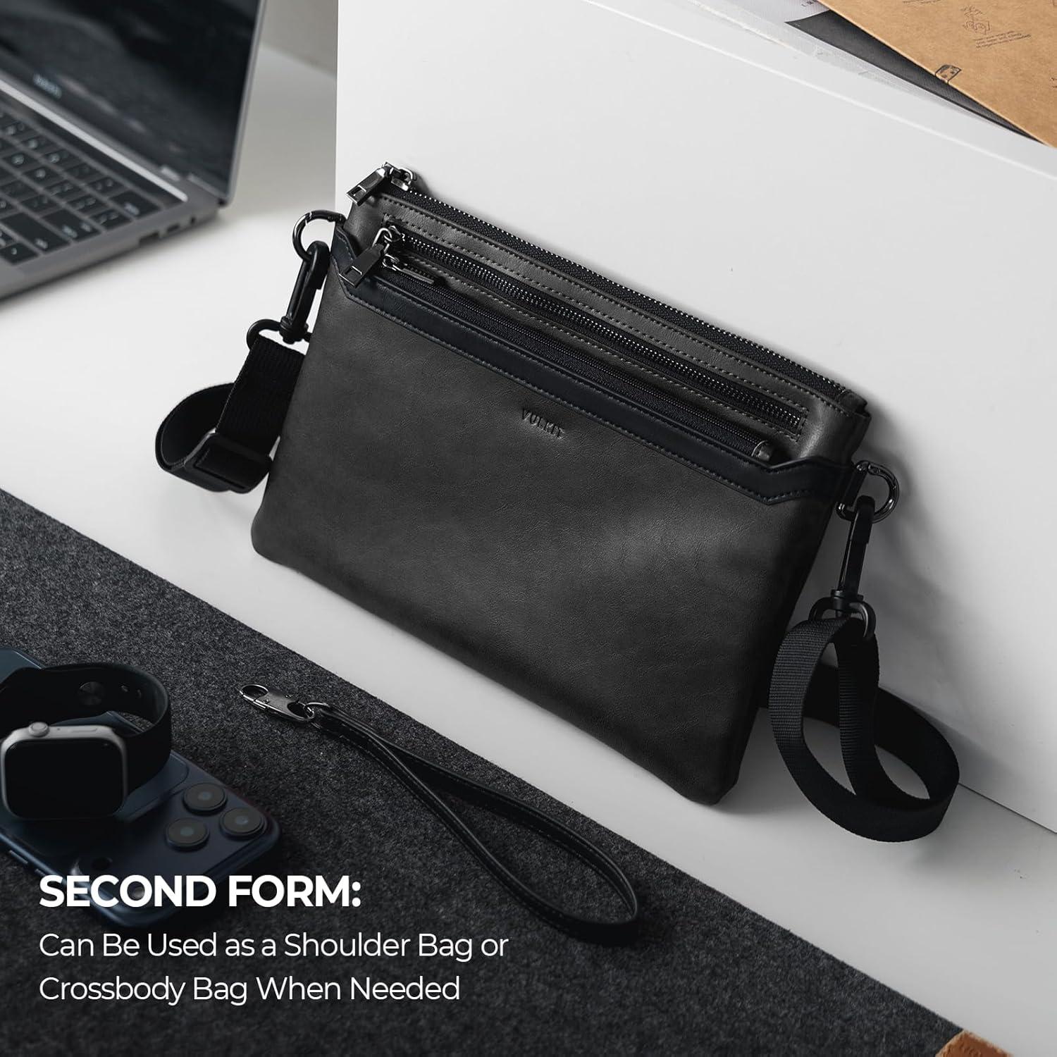 image:imageVULKIT RFID Blocking Clutch Bag for Men Large Mens Wristlet Wallet Business HandbagGraphite Black