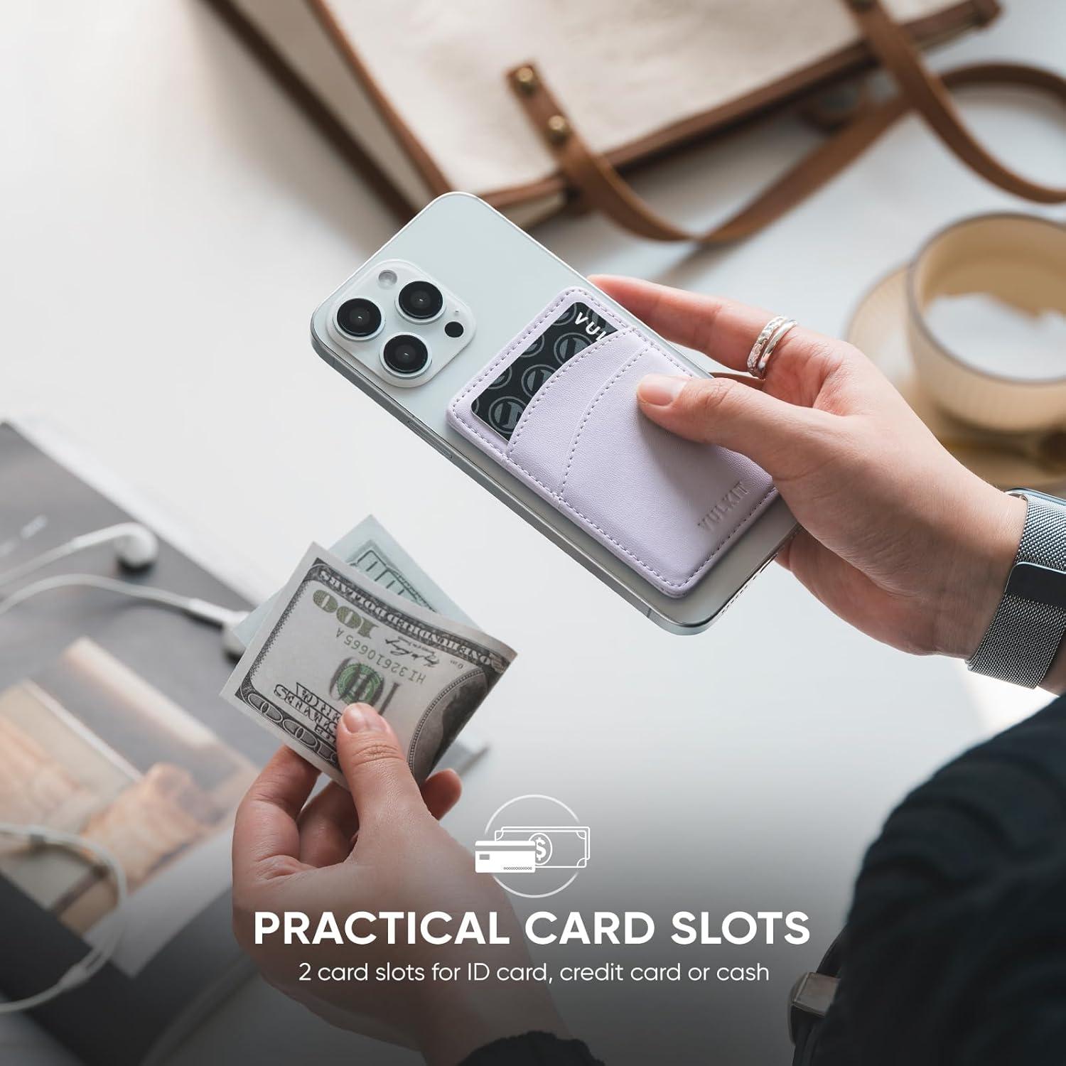 image:imageVULKIT Slim Leather Women Phone Wallet RFID Blocking Magnetic Phone Case Back of SmartphoneLilac