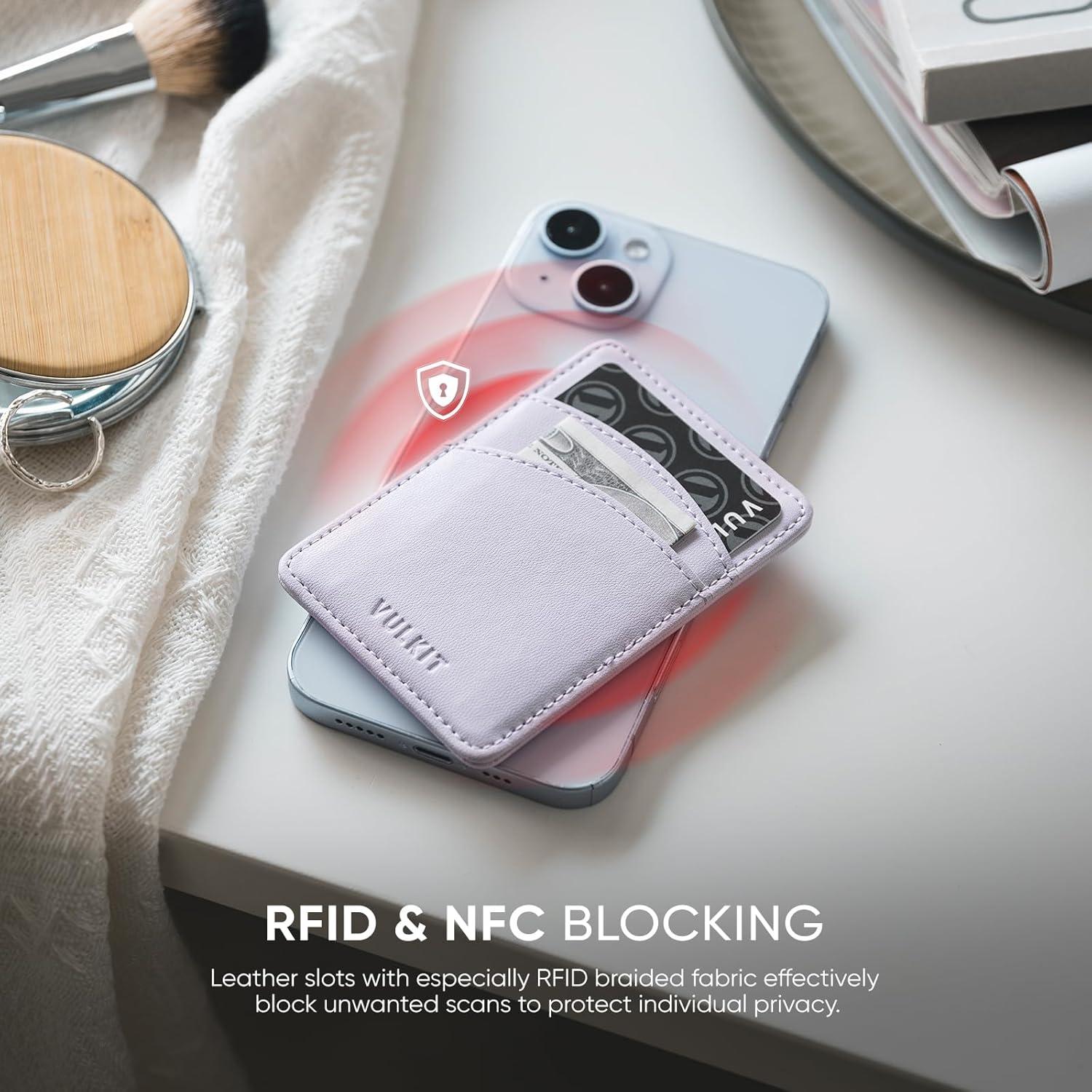 image:imageVULKIT Slim Leather Women Phone Wallet RFID Blocking Magnetic Phone Case Back of SmartphoneLilac