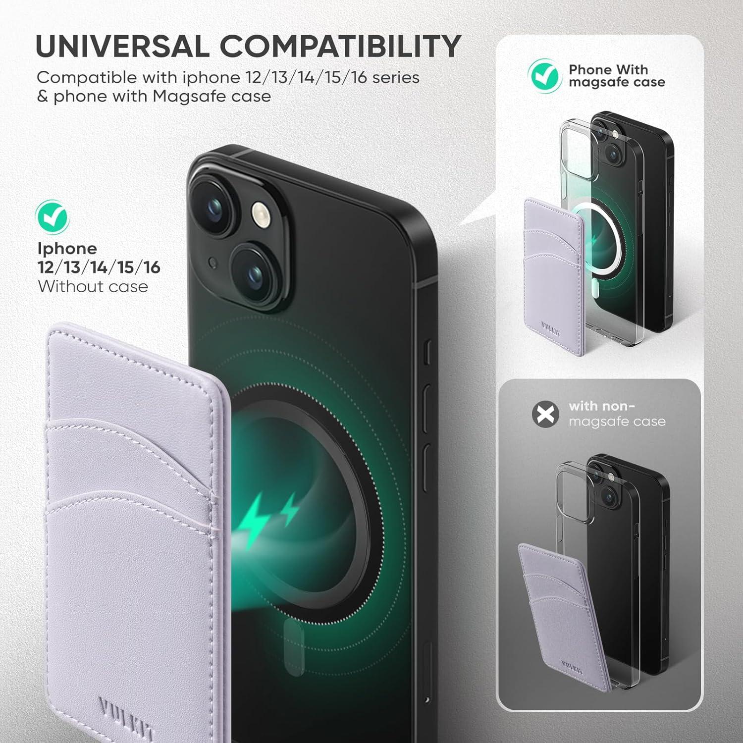 image:imageVULKIT Slim Leather Women Phone Wallet RFID Blocking Magnetic Phone Case Back of SmartphoneLilac