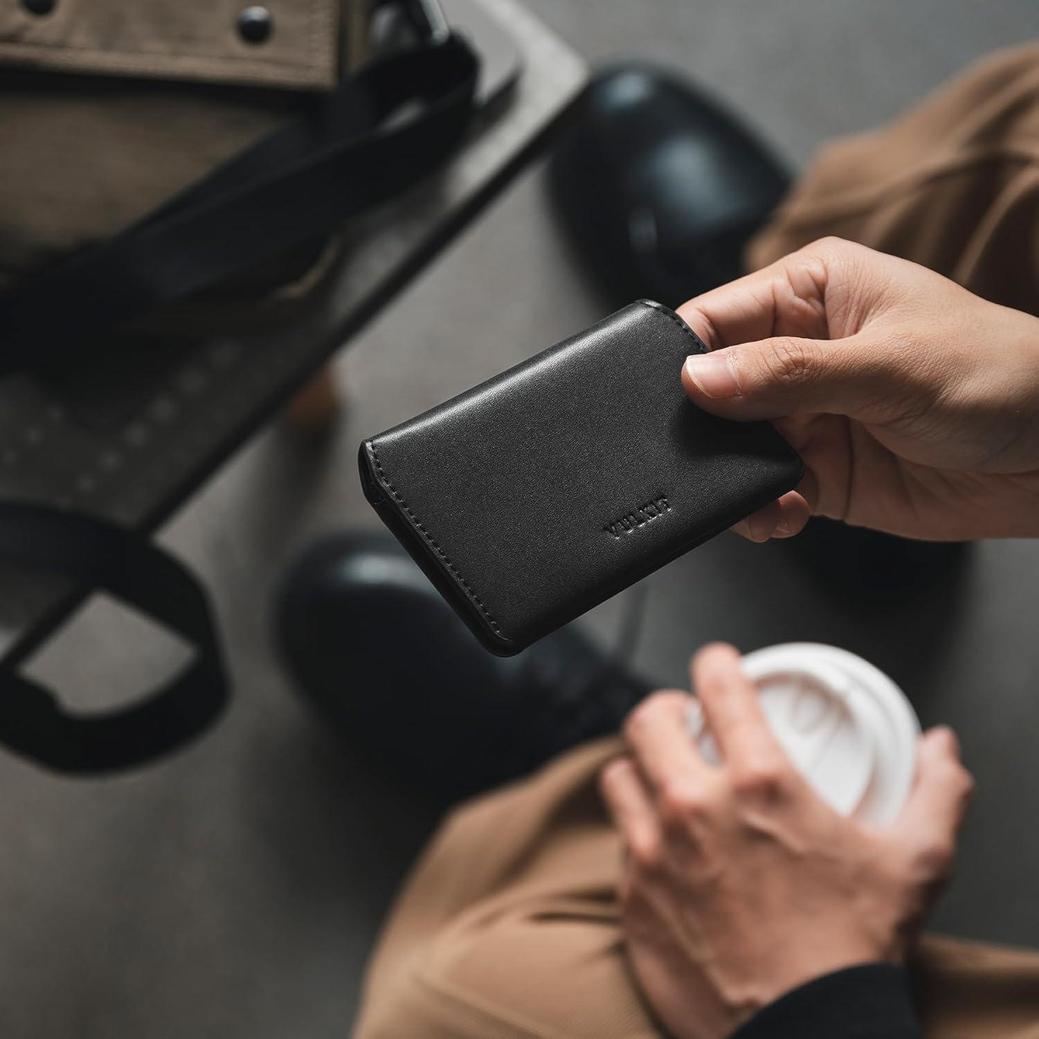 image:imageVULKIT Slim Minimalist Card Holder RFID Blocking Leather Credit Card Holder Front Pocket Wallet Magnetic ClosureBlack