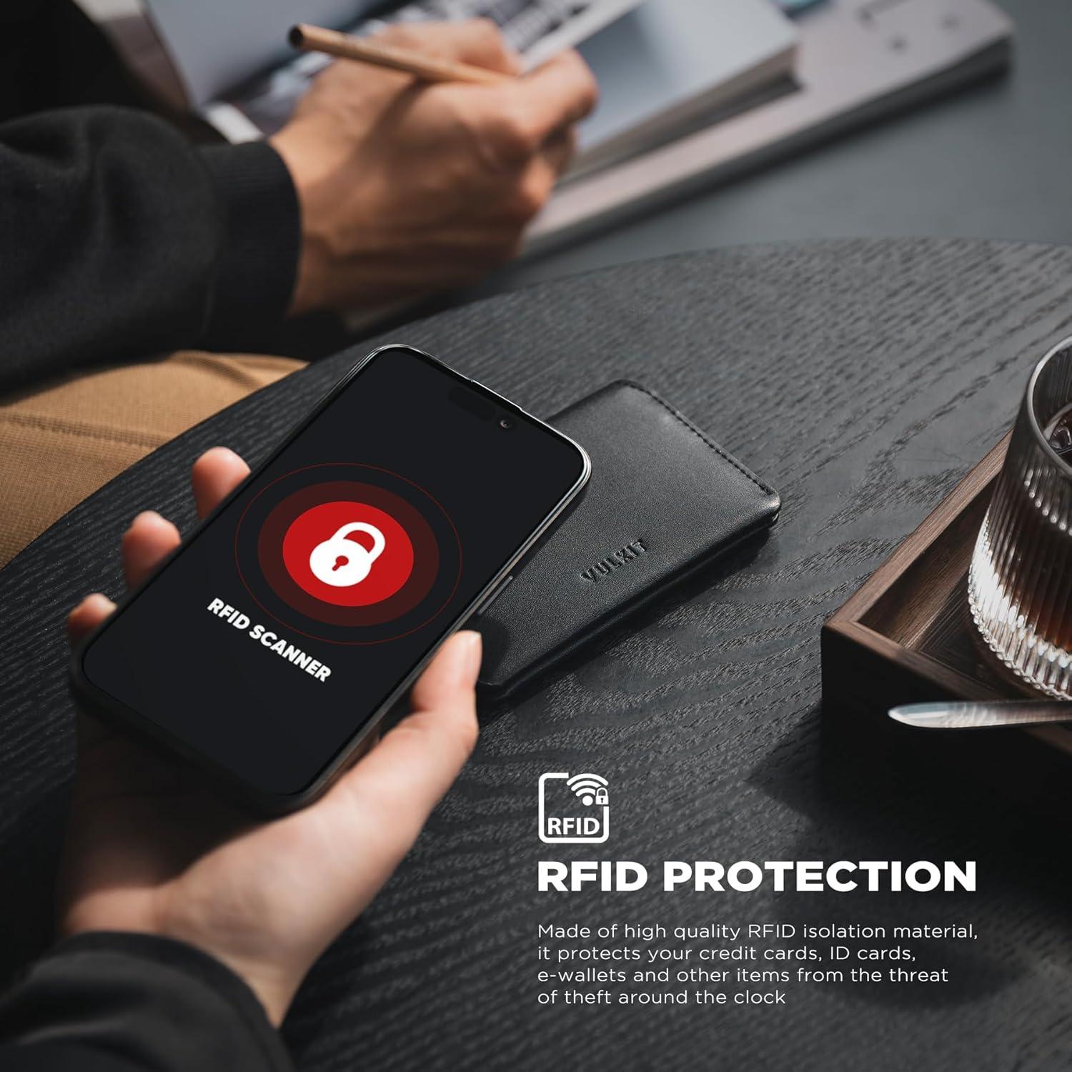 image:imageVULKIT Slim Minimalist Card Holder RFID Blocking Leather Credit Card Holder Front Pocket Wallet Magnetic ClosureBlack