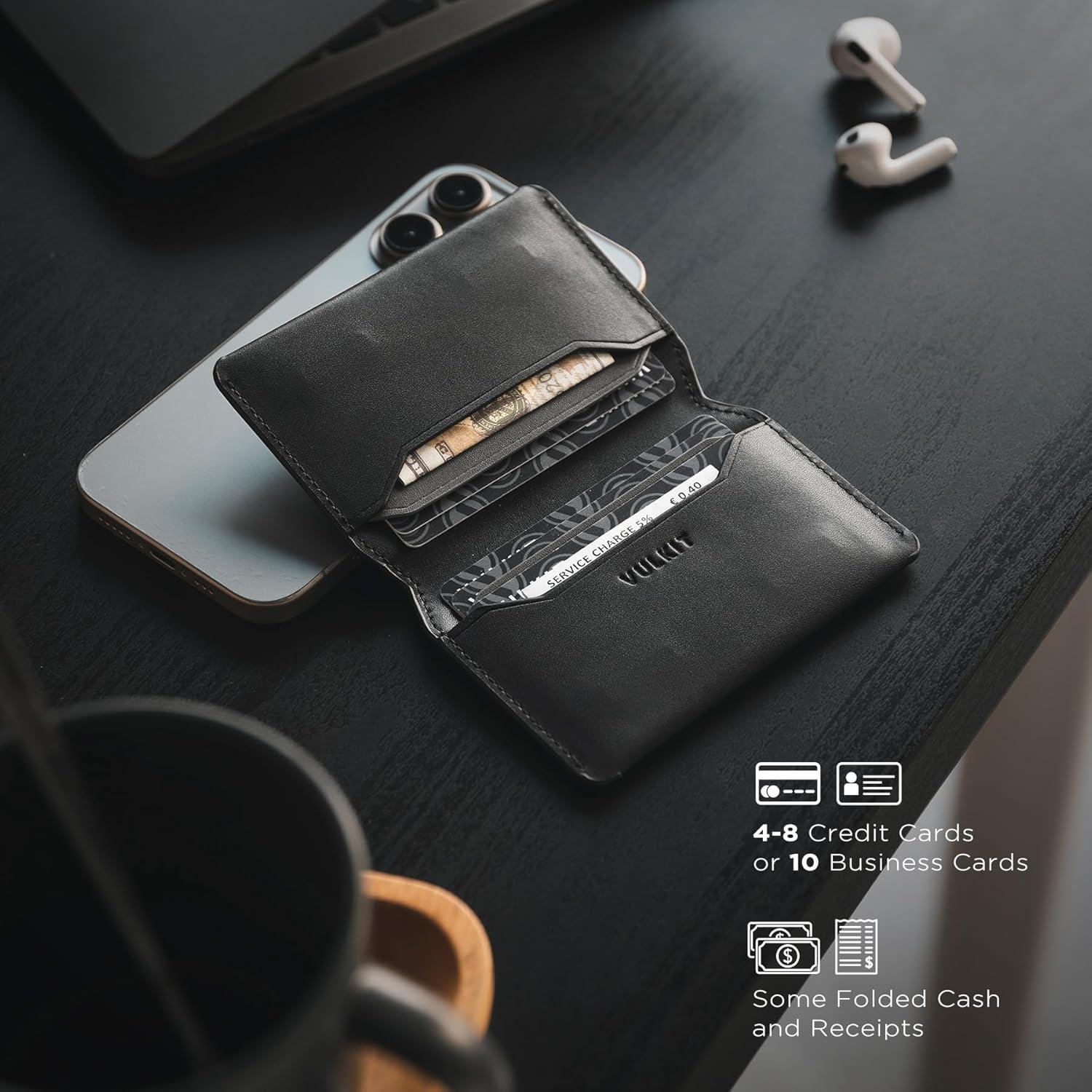 image:imageVULKIT Slim Minimalist Card Holder RFID Blocking Leather Credit Card Holder Front Pocket Wallet Magnetic ClosureBlack