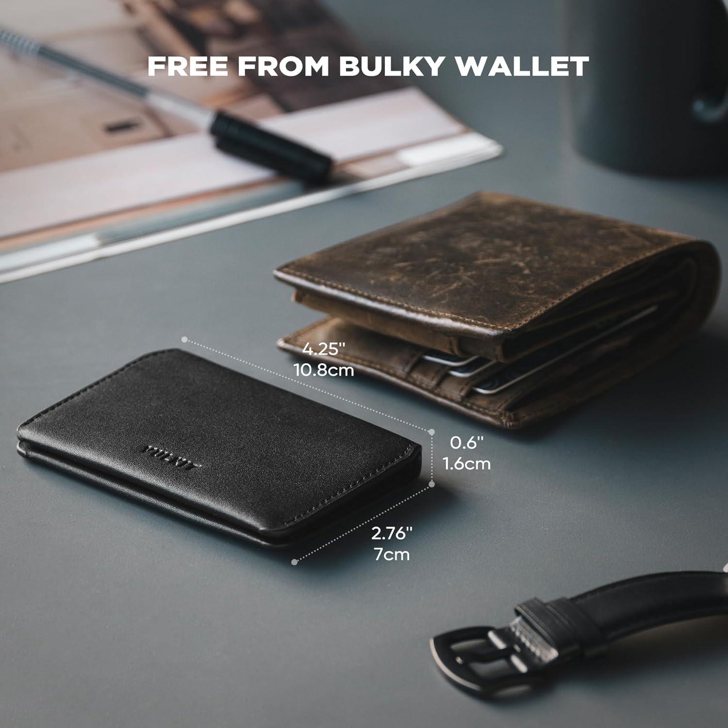 image:imageVULKIT Slim Minimalist Card Holder RFID Blocking Leather Credit Card Holder Front Pocket Wallet Magnetic ClosureBlack