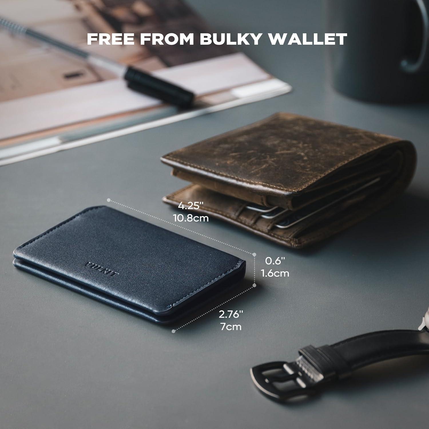 image:imageVULKIT Slim Minimalist Card Holder RFID Blocking Leather Credit Card Holder Front Pocket Wallet Magnetic ClosureNavy