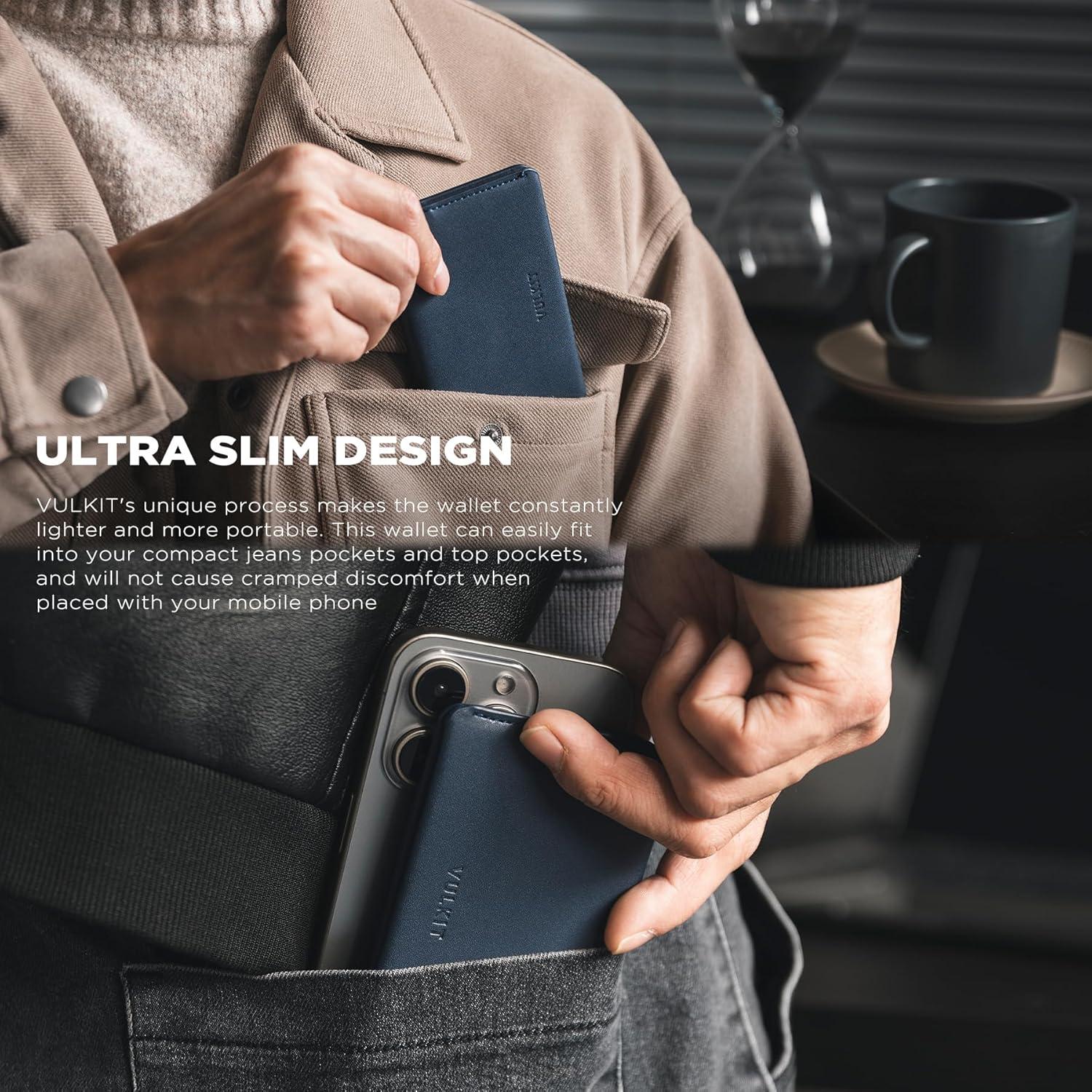 image:imageVULKIT Slim Minimalist Card Holder RFID Blocking Leather Credit Card Holder Front Pocket Wallet Magnetic ClosureNavy