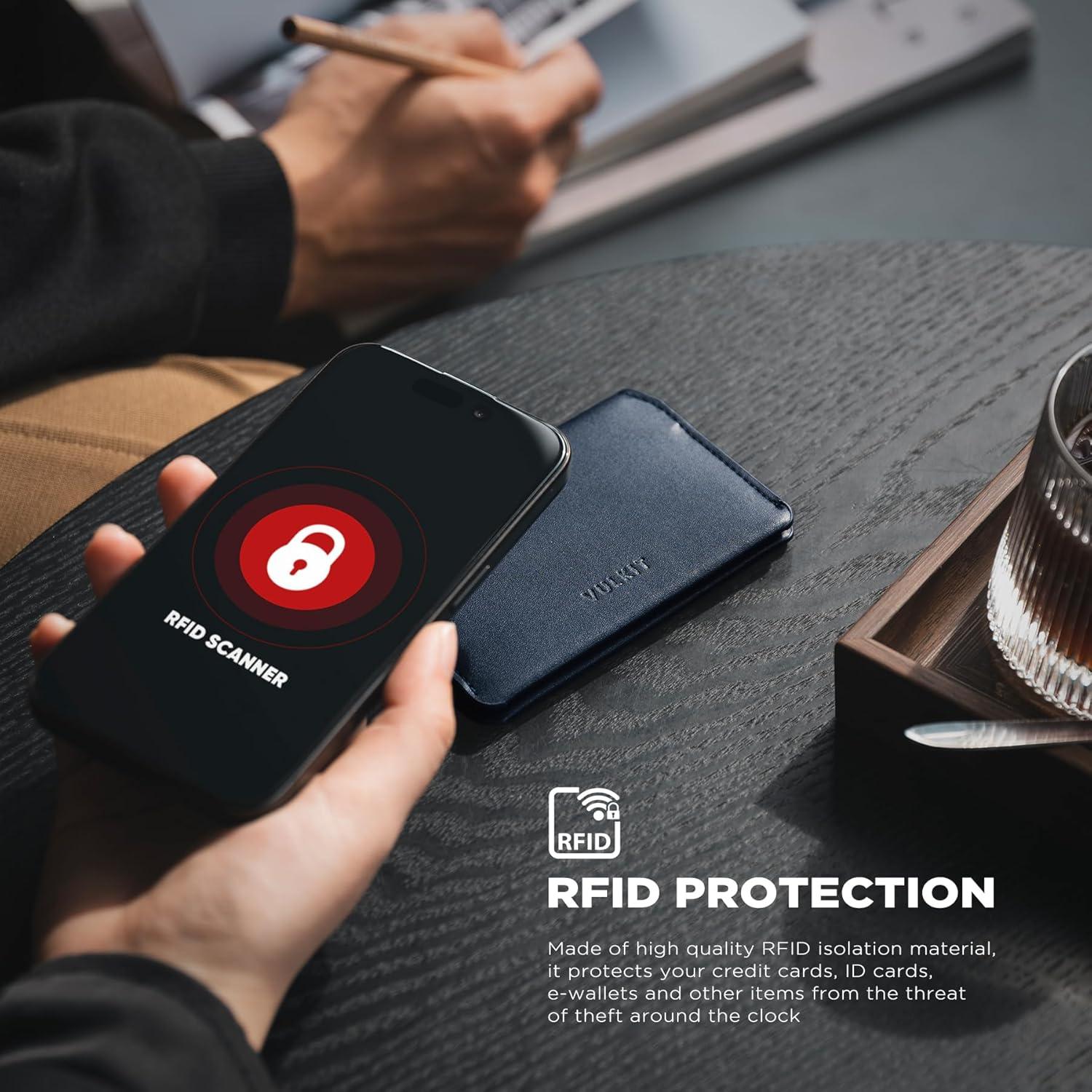 image:imageVULKIT Slim Minimalist Card Holder RFID Blocking Leather Credit Card Holder Front Pocket Wallet Magnetic ClosureNavy