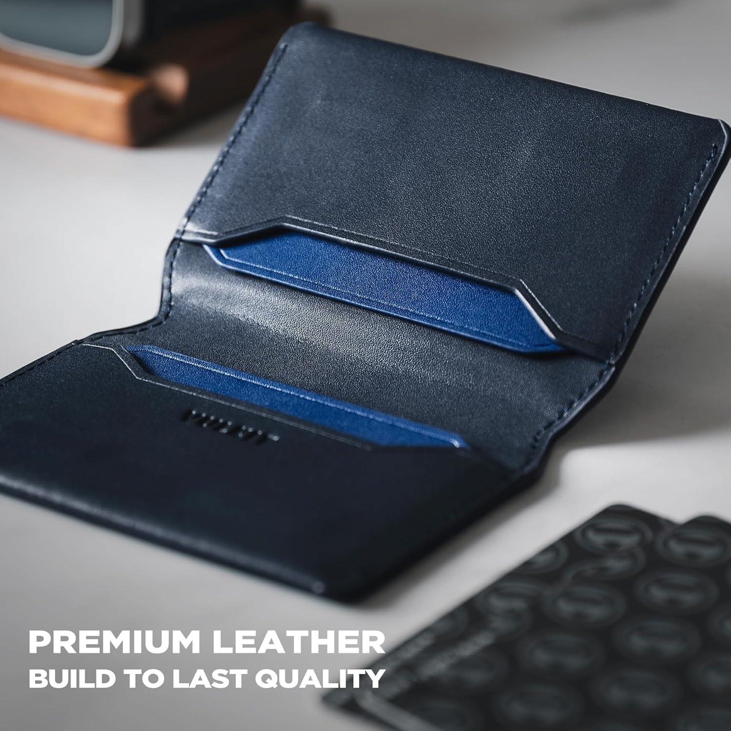 image:imageVULKIT Slim Minimalist Card Holder RFID Blocking Leather Credit Card Holder Front Pocket Wallet Magnetic ClosureNavy