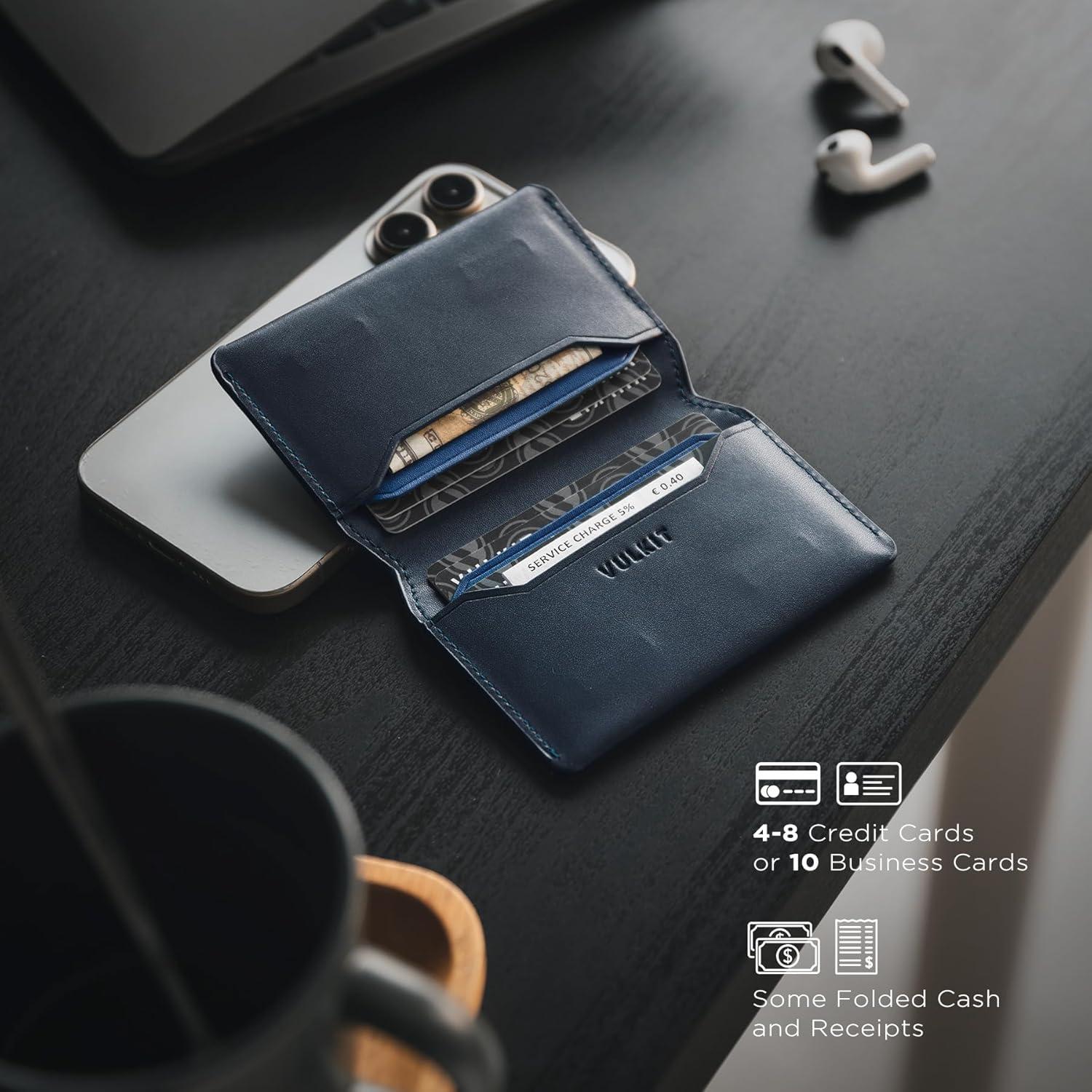 image:imageVULKIT Slim Minimalist Card Holder RFID Blocking Leather Credit Card Holder Front Pocket Wallet Magnetic ClosureNavy