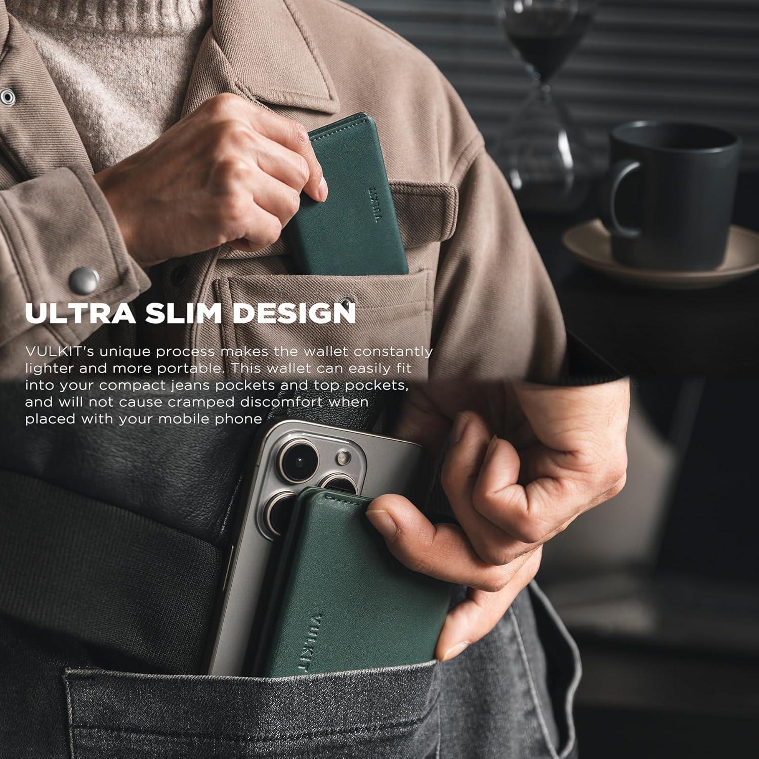 image:imageVULKIT Slim Minimalist Card Holder RFID Blocking Leather Credit Card Holder Front Pocket Wallet Magnetic ClosureOlive