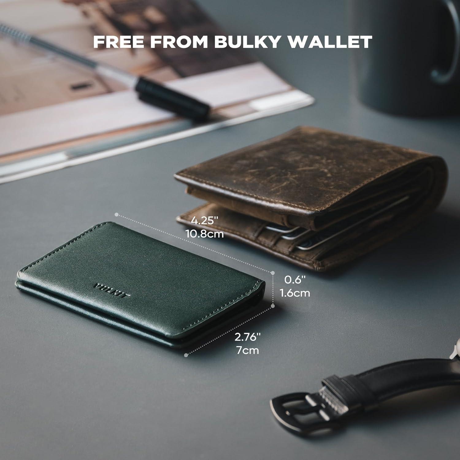 image:imageVULKIT Slim Minimalist Card Holder RFID Blocking Leather Credit Card Holder Front Pocket Wallet Magnetic ClosureOlive