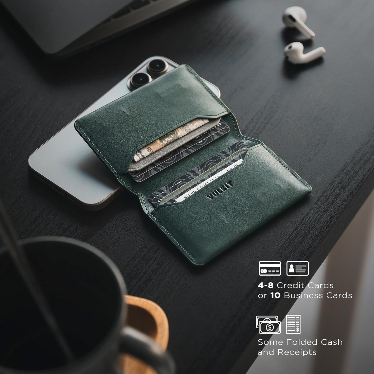 image:imageVULKIT Slim Minimalist Card Holder RFID Blocking Leather Credit Card Holder Front Pocket Wallet Magnetic ClosureOlive