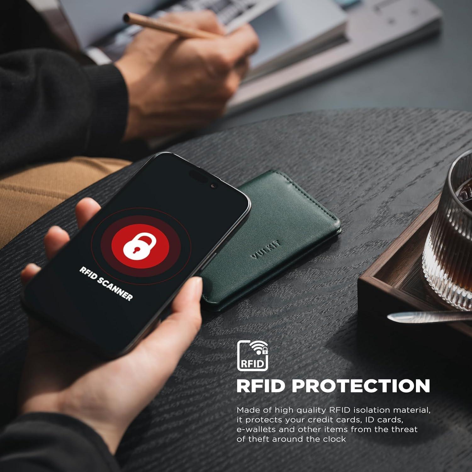 image:imageVULKIT Slim Minimalist Card Holder RFID Blocking Leather Credit Card Holder Front Pocket Wallet Magnetic ClosureOlive