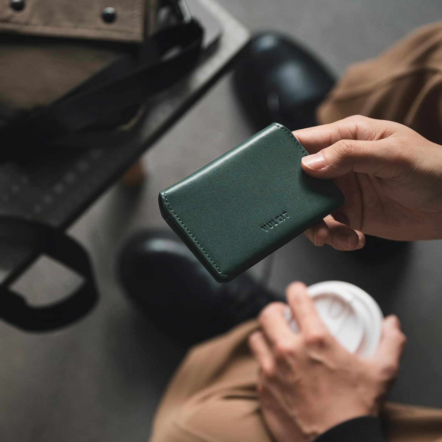 image:imageVULKIT Slim Minimalist Card Holder RFID Blocking Leather Credit Card Holder Front Pocket Wallet Magnetic ClosureOlive