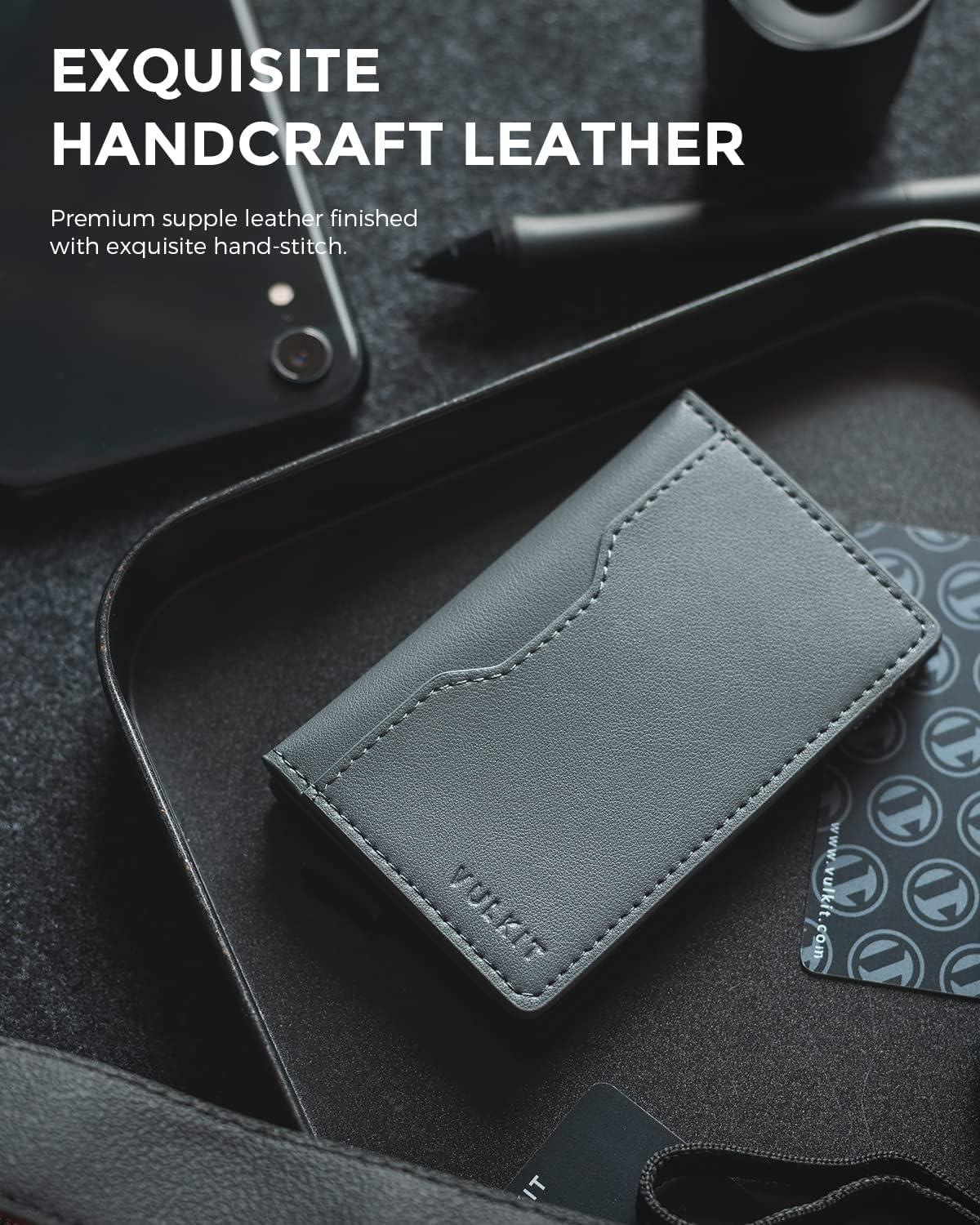 image:imageVULKIT Slim Pop up Wallet for Women Minimalist Credit Card Holder with Leather Slots Mens Bifold RFID Blocking Metal WalletsIron Grey