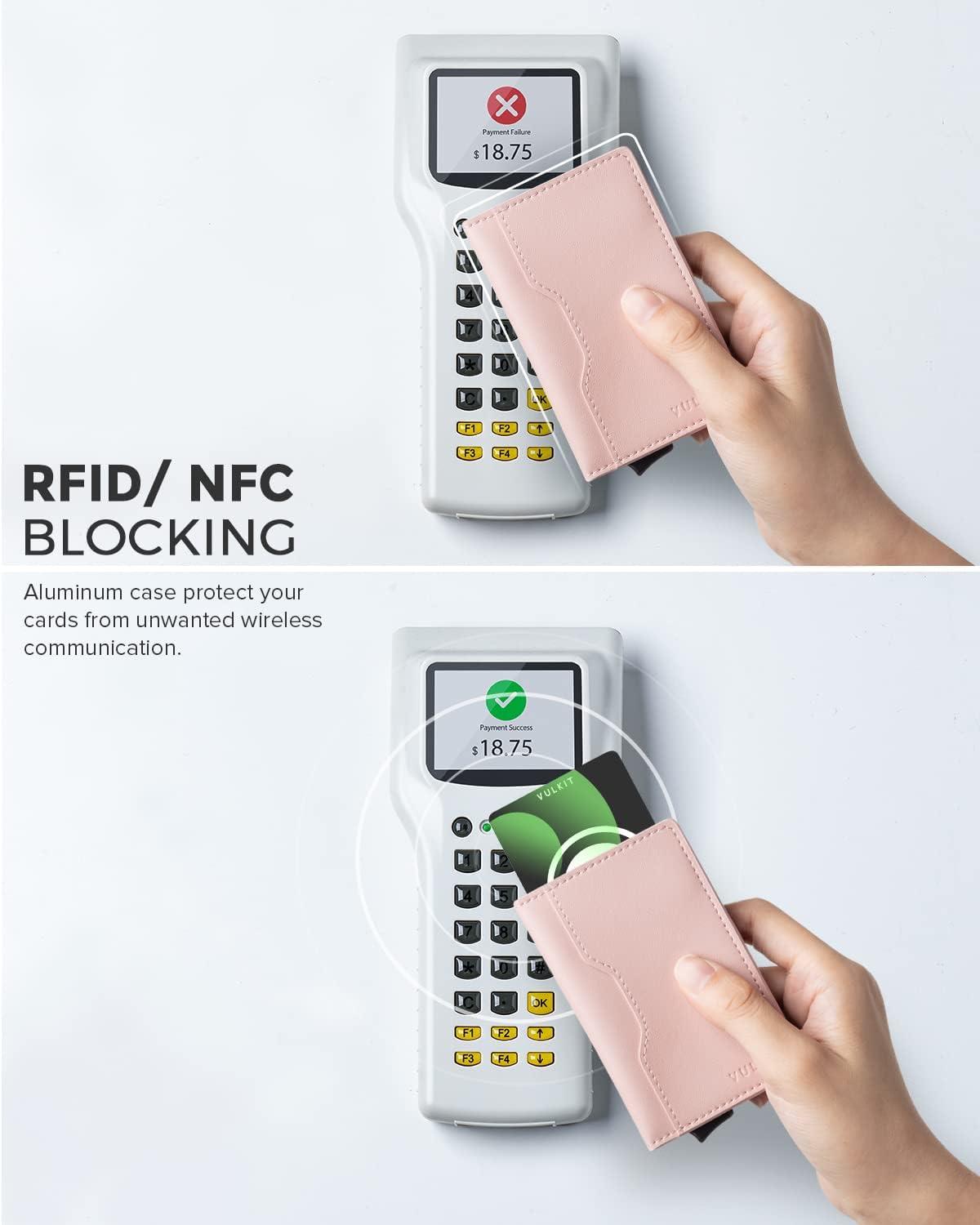 image:imageVULKIT Slim Pop up Wallet for Women Minimalist Credit Card Holder with Leather Slots Mens Bifold RFID Blocking Metal WalletsRose