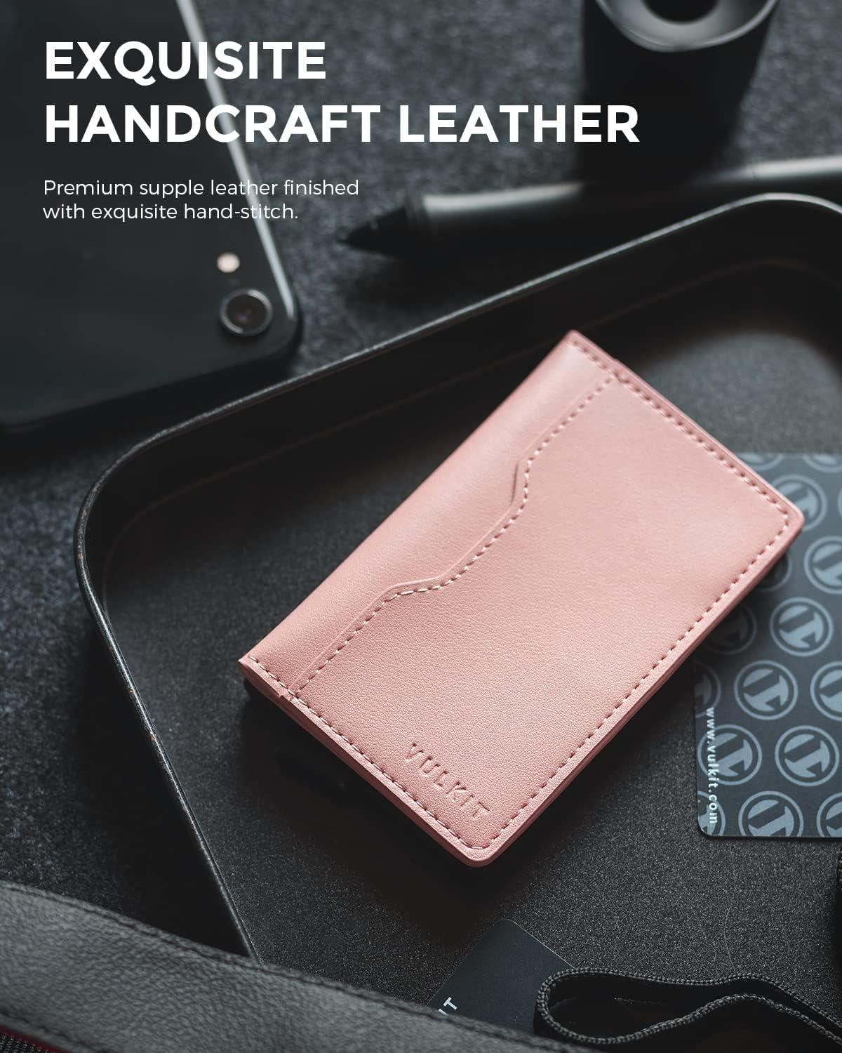 image:imageVULKIT Slim Pop up Wallet for Women Minimalist Credit Card Holder with Leather Slots Mens Bifold RFID Blocking Metal WalletsRose
