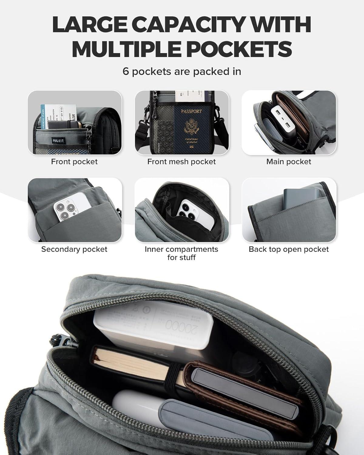 image:imageVULKIT Small Messenger Bag for Men with Adjustable Strap Lightweight Crossbody or Shoulder BagGrey
