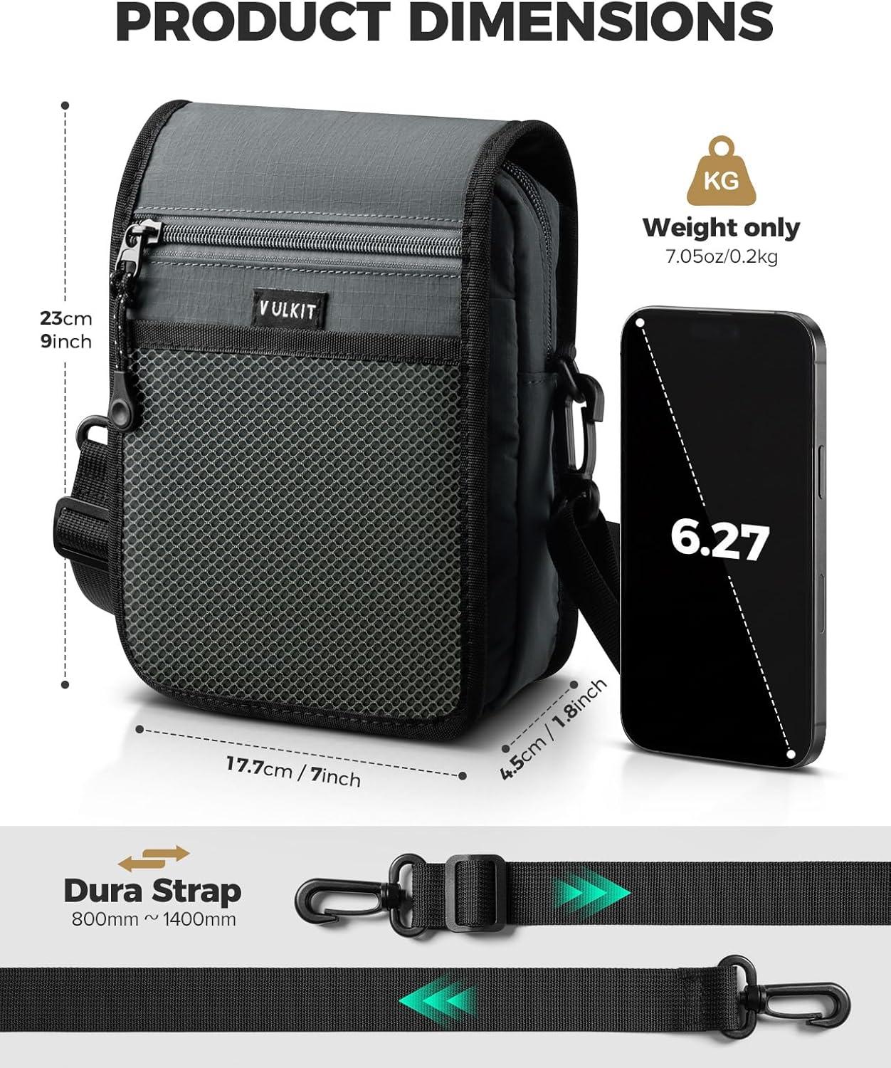 image:imageVULKIT Small Messenger Bag for Men with Adjustable Strap Lightweight Crossbody or Shoulder BagGrey
