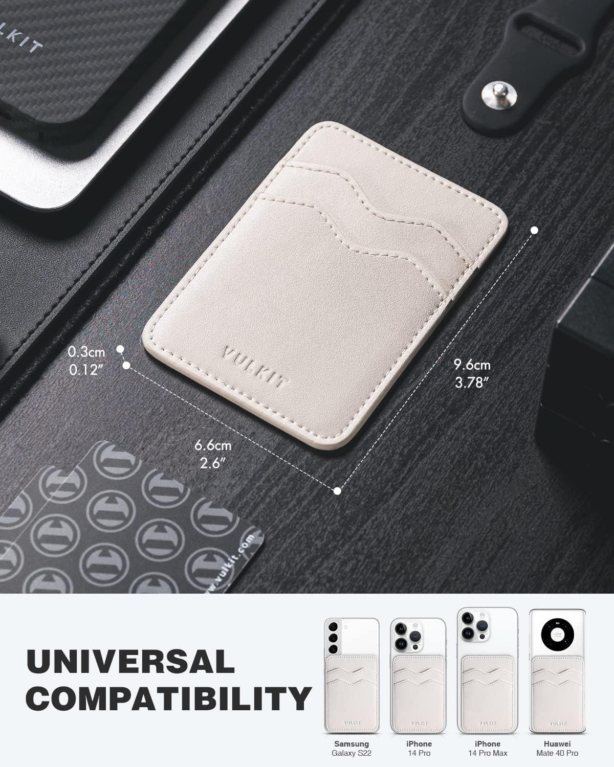 image:imageVULKIT Stick on Card Holder Compatible for iphone Leather Cell Phone Wallet Credit Card Case Strong Sticker for WomenBeige