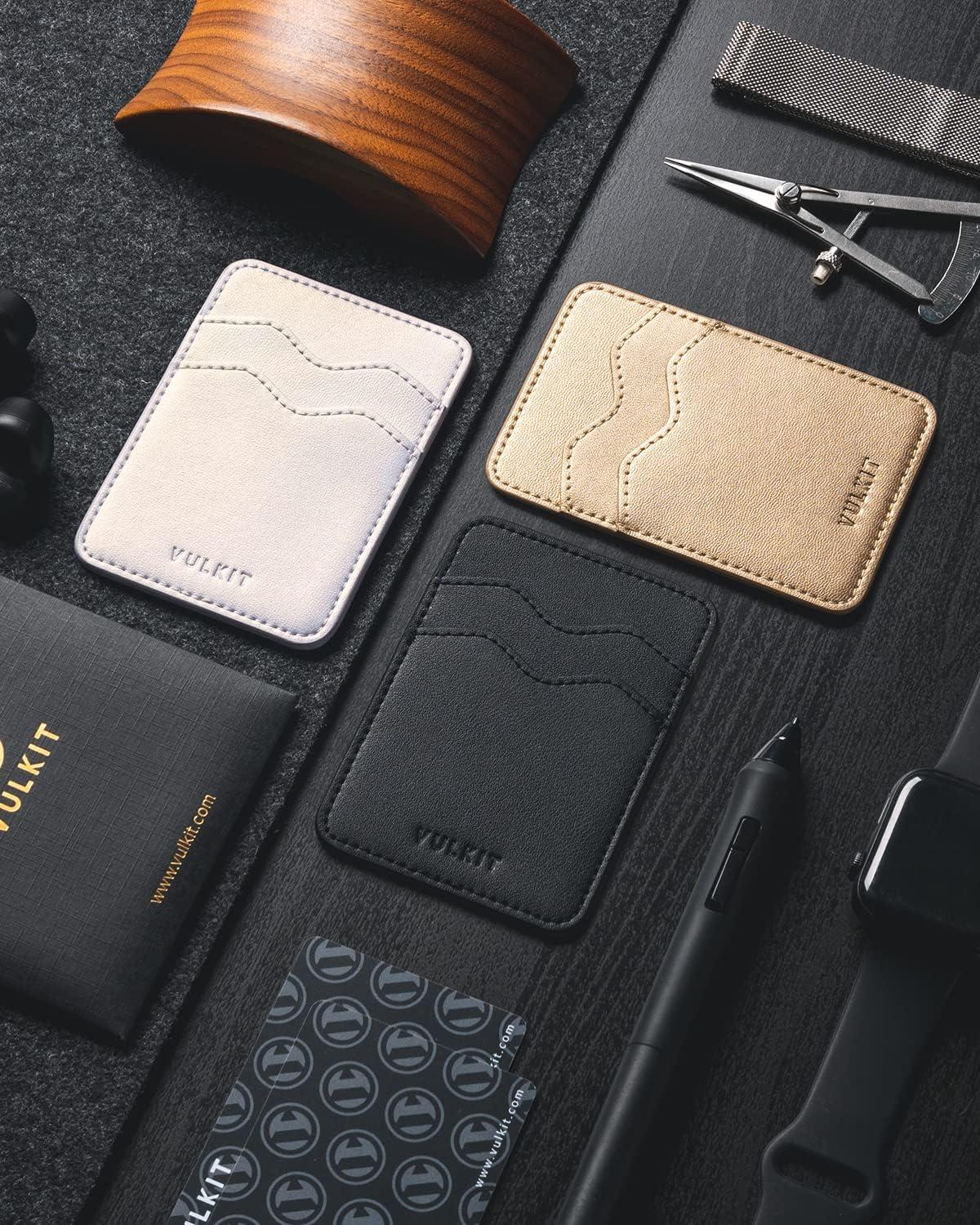image:imageVULKIT Stick on Card Holder Compatible for iphone Leather Cell Phone Wallet Credit Card Case Strong Sticker for WomenBeige