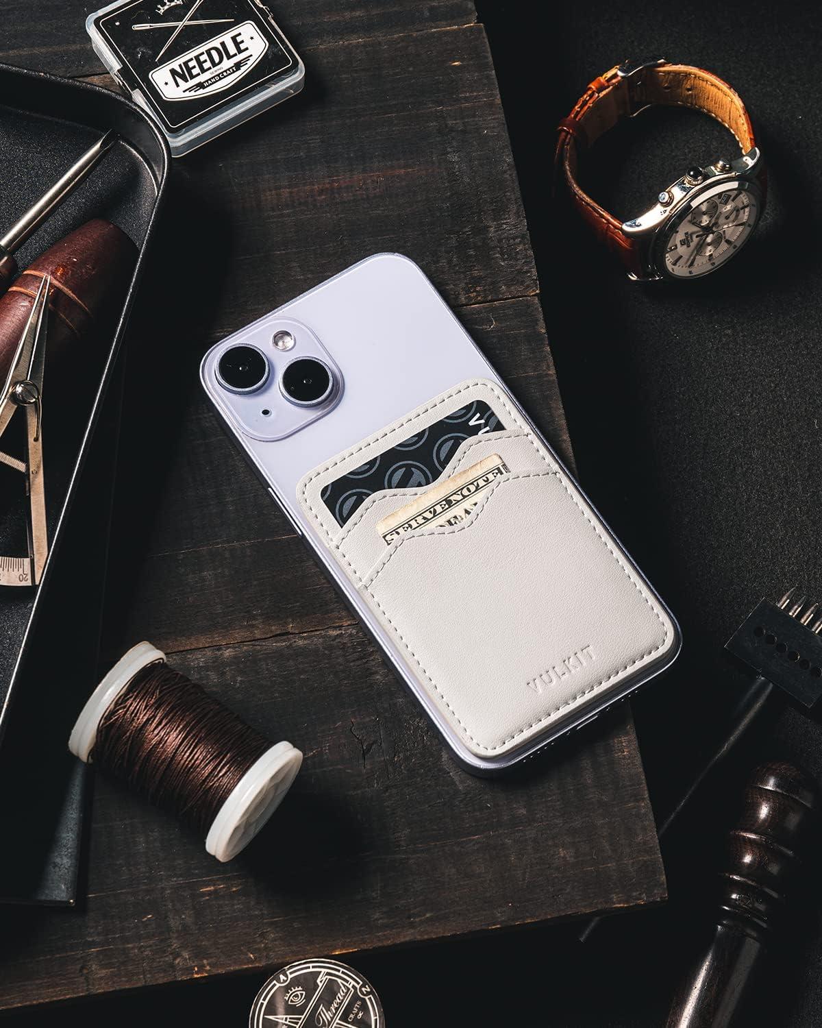 image:imageVULKIT Stick on Card Holder Compatible for iphone Leather Cell Phone Wallet Credit Card Case Strong Sticker for WomenBeige