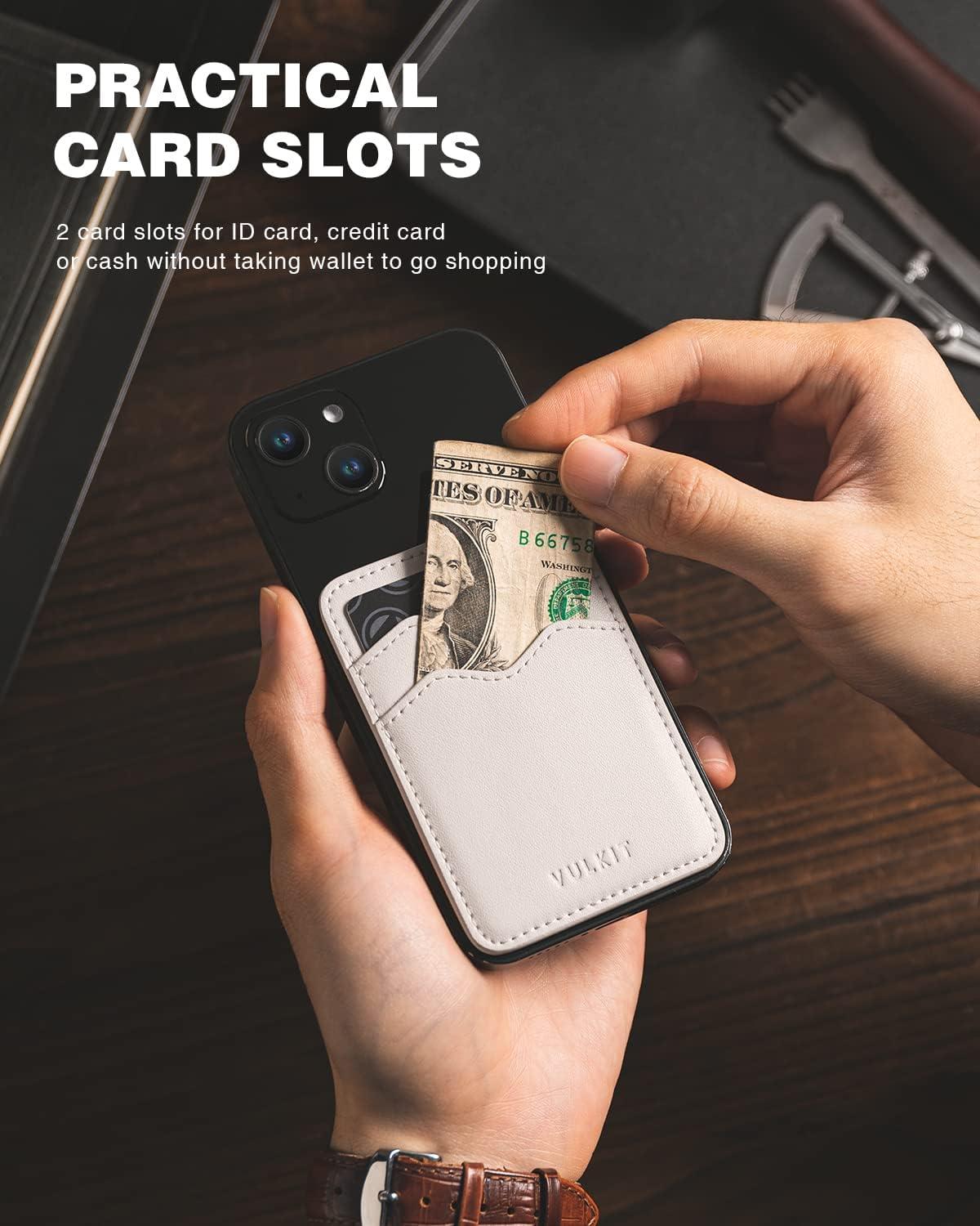 image:imageVULKIT Stick on Card Holder Compatible for iphone Leather Cell Phone Wallet Credit Card Case Strong Sticker for WomenBeige