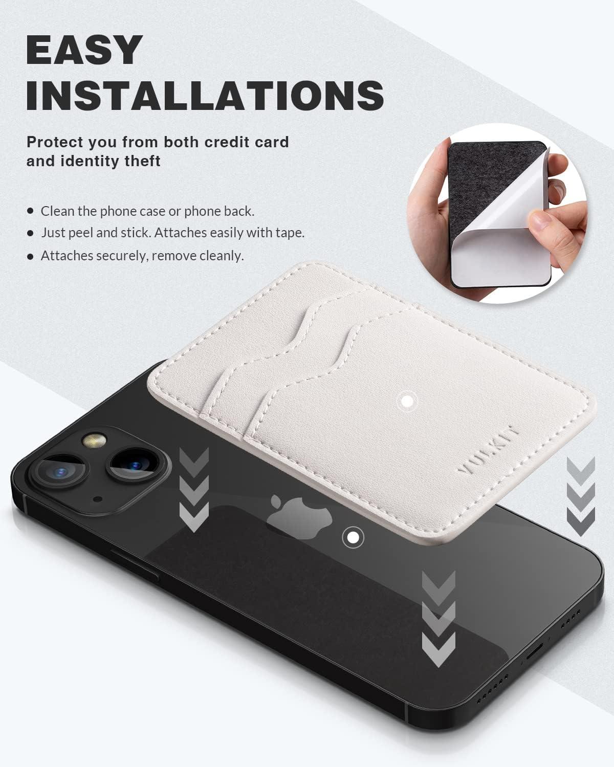 image:imageVULKIT Stick on Card Holder Compatible for iphone Leather Cell Phone Wallet Credit Card Case Strong Sticker for WomenBeige