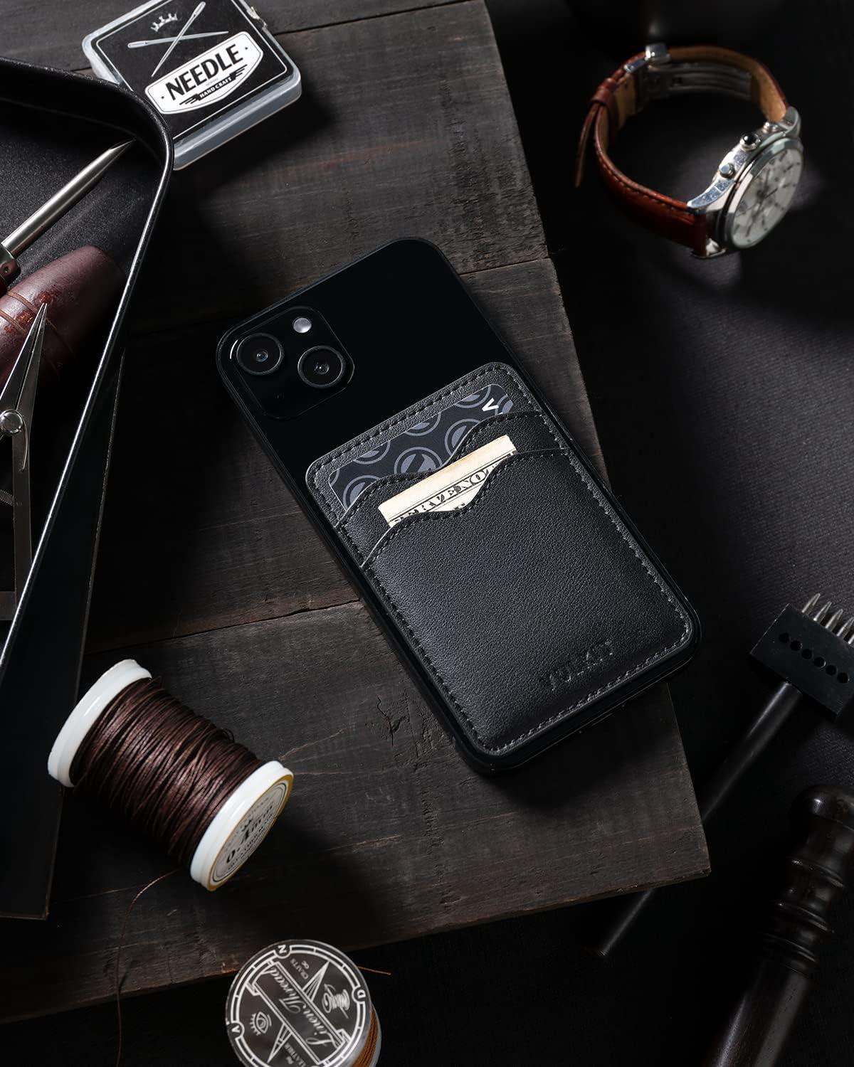 image:imageVULKIT Stick on Card Holder Compatible for iphone Leather Cell Phone Wallet Credit Card Case Strong Sticker for WomenBlack