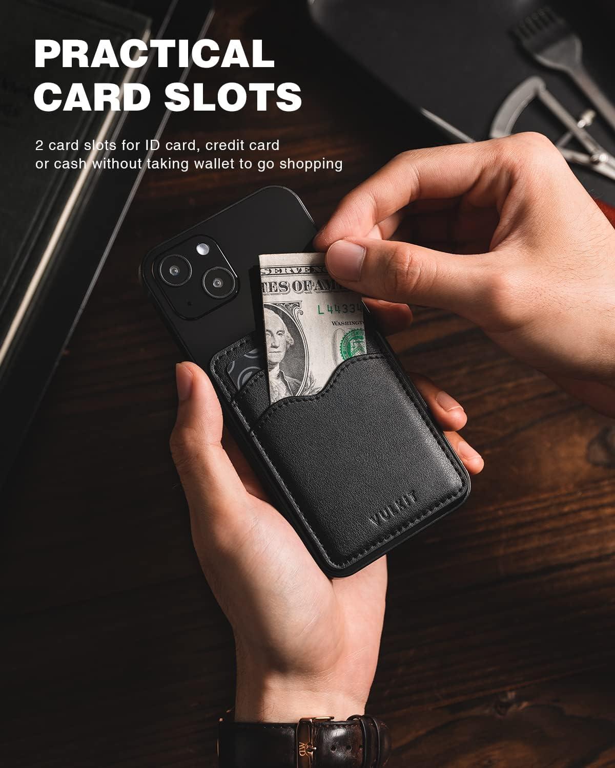 image:imageVULKIT Stick on Card Holder Compatible for iphone Leather Cell Phone Wallet Credit Card Case Strong Sticker for WomenBlack