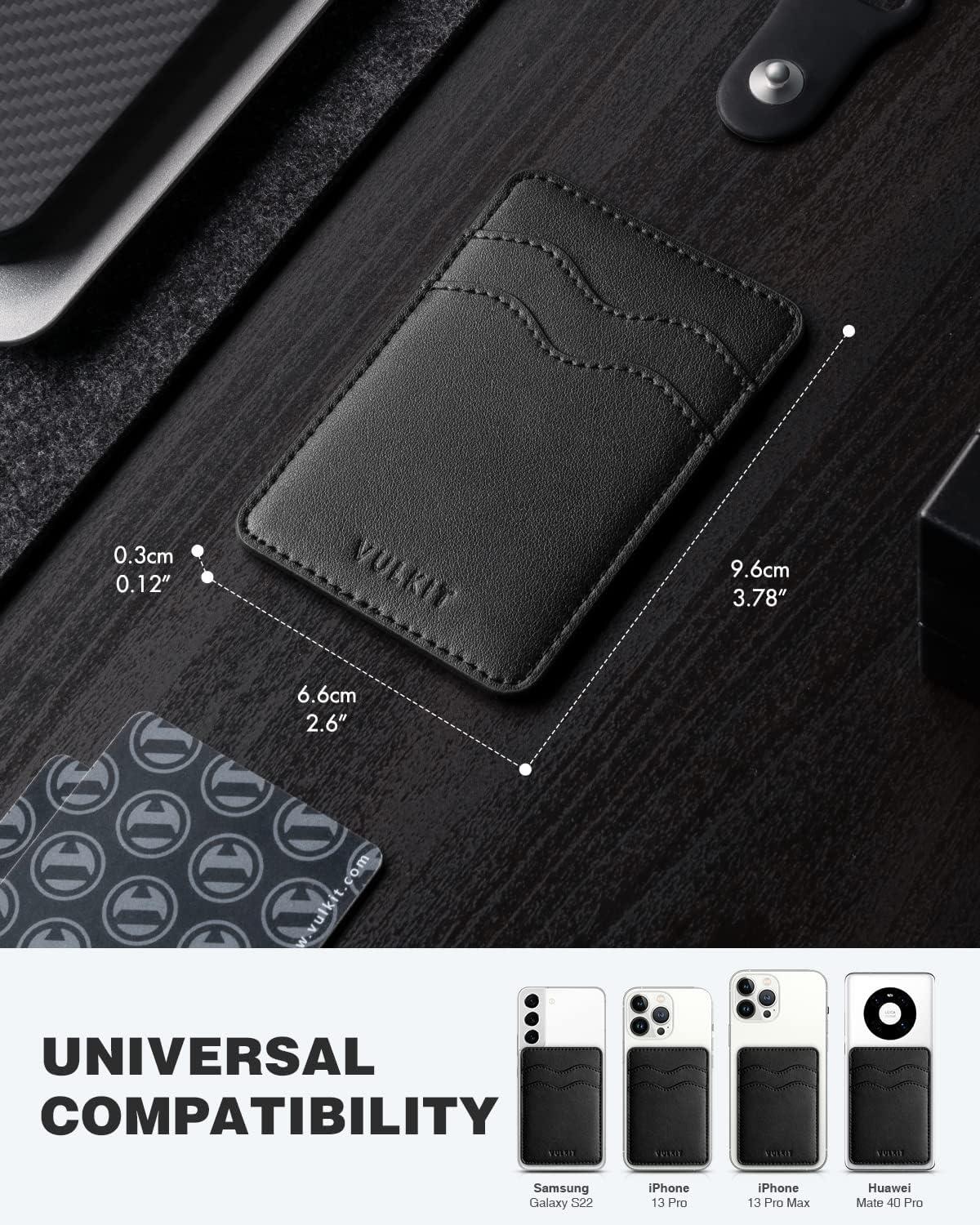 image:imageVULKIT Stick on Card Holder Compatible for iphone Leather Cell Phone Wallet Credit Card Case Strong Sticker for WomenBlack