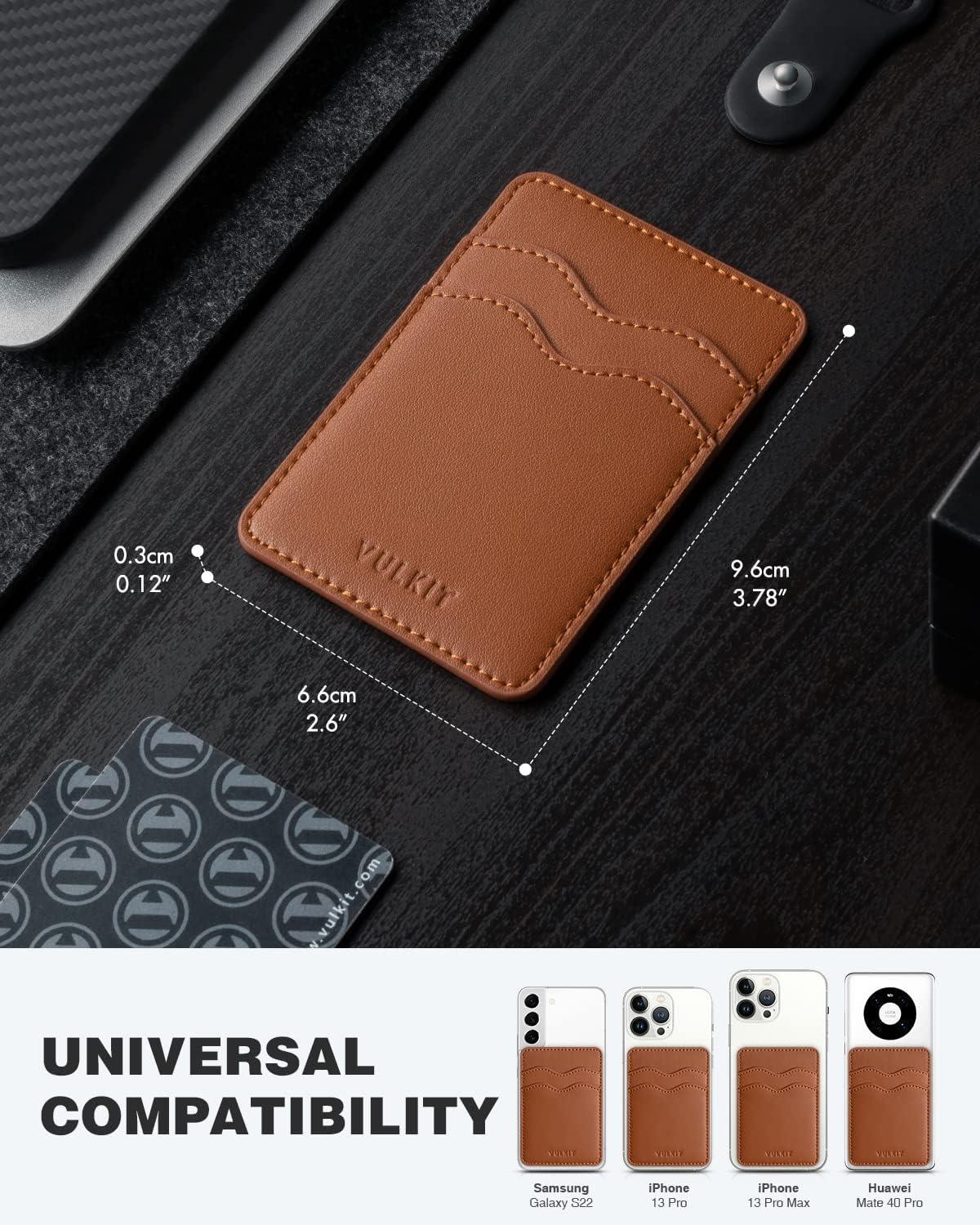 image:imageVULKIT Stick on Card Holder Compatible for iphone Leather Cell Phone Wallet Credit Card Case Strong Sticker for WomenBlackBlue