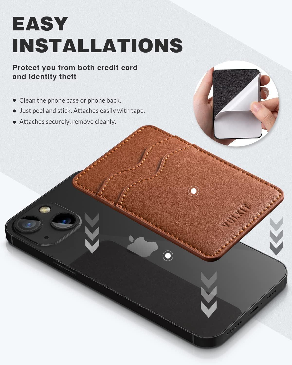 image:imageVULKIT Stick on Card Holder Compatible for iphone Leather Cell Phone Wallet Credit Card Case Strong Sticker for WomenBlackBlue