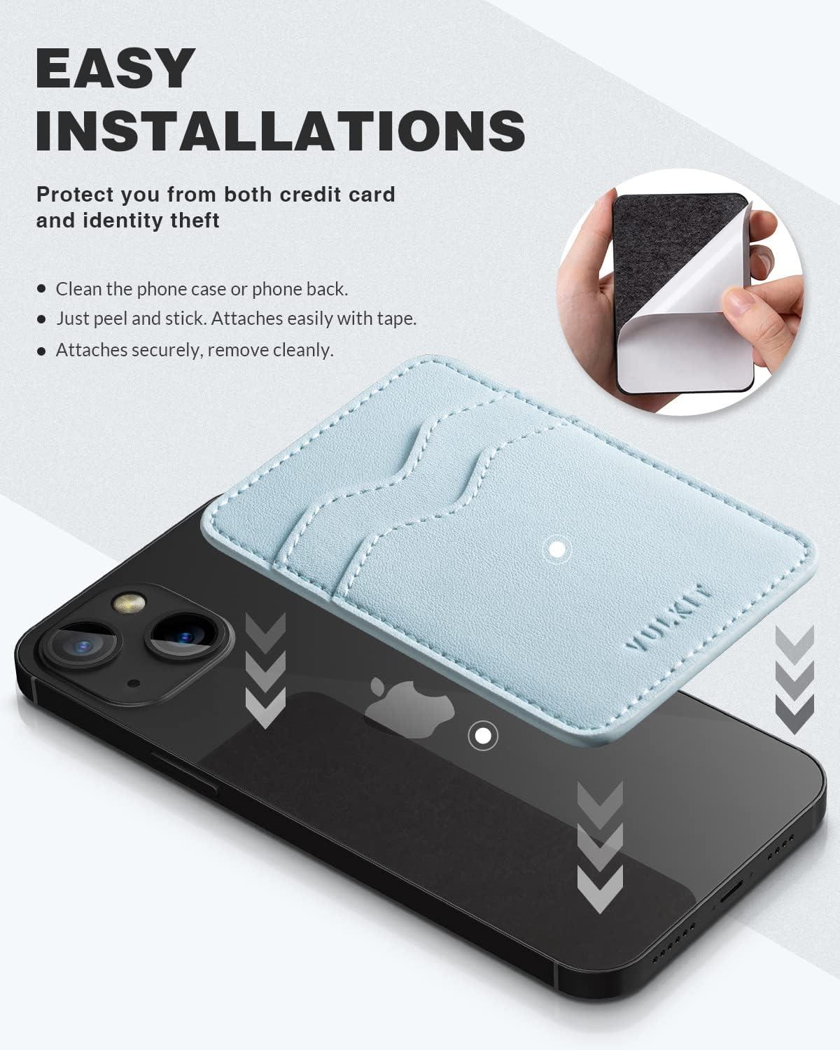 image:imageVULKIT Stick on Card Holder Compatible for iphone Leather Cell Phone Wallet Credit Card Case Strong Sticker for WomenBlackBlue