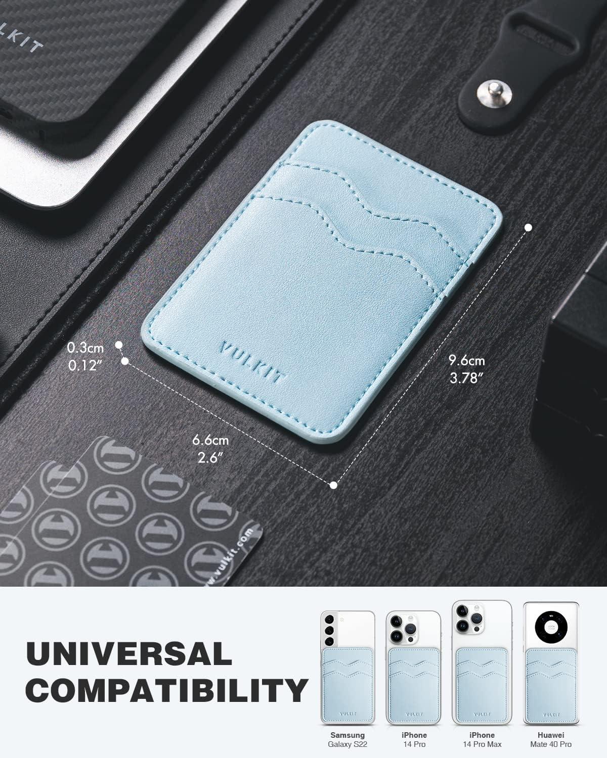 image:imageVULKIT Stick on Card Holder Compatible for iphone Leather Cell Phone Wallet Credit Card Case Strong Sticker for WomenBlackBlue