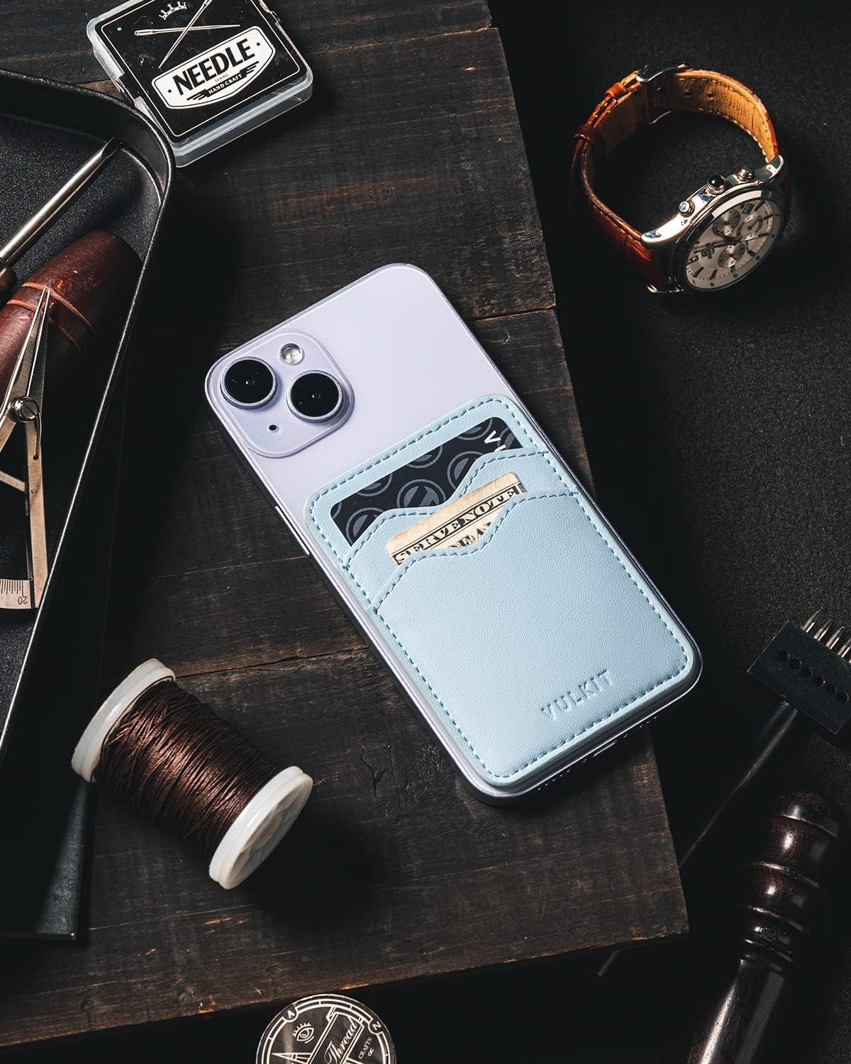 image:imageVULKIT Stick on Card Holder Compatible for iphone Leather Cell Phone Wallet Credit Card Case Strong Sticker for WomenBlue