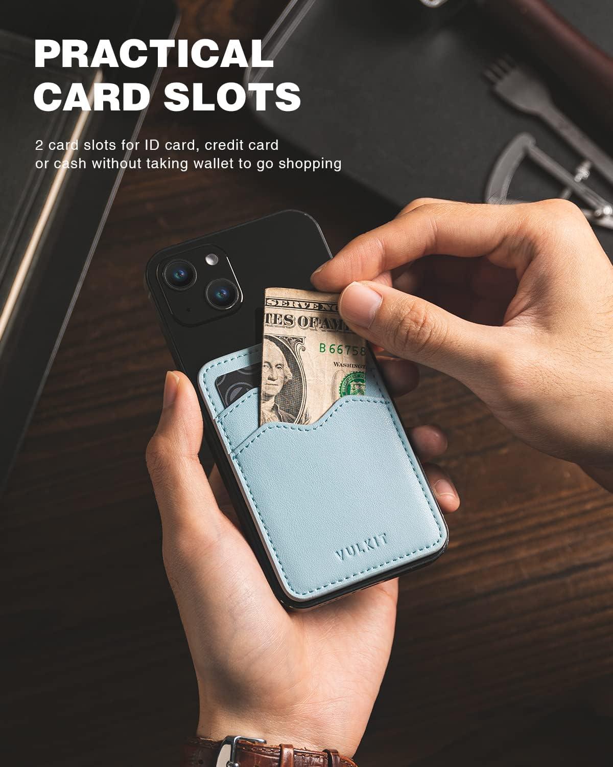 image:imageVULKIT Stick on Card Holder Compatible for iphone Leather Cell Phone Wallet Credit Card Case Strong Sticker for WomenBlue